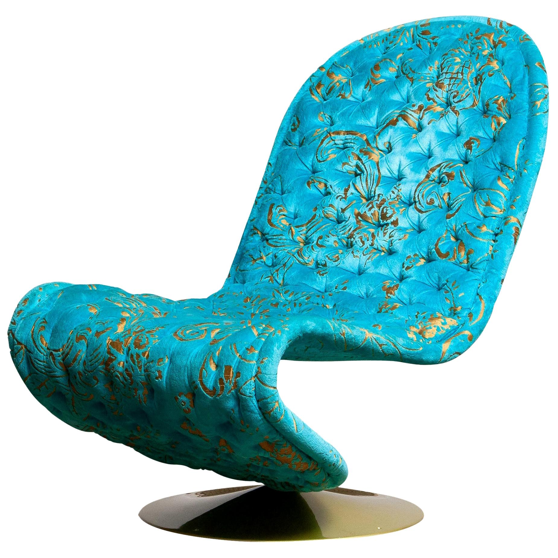 Scandinavian Modern 1970s Verner Panton 'System 123' Lounge Chair in Turquoise Burnout Velvet