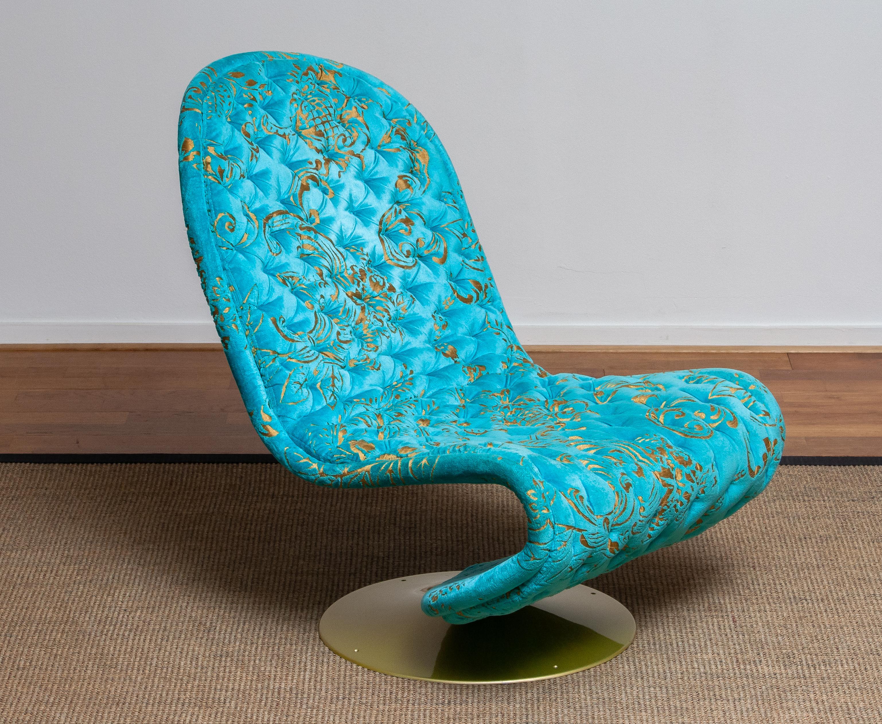 Danish 1970s Verner Panton 'System 123' Lounge Chair in Turquoise Burnout Velvet
