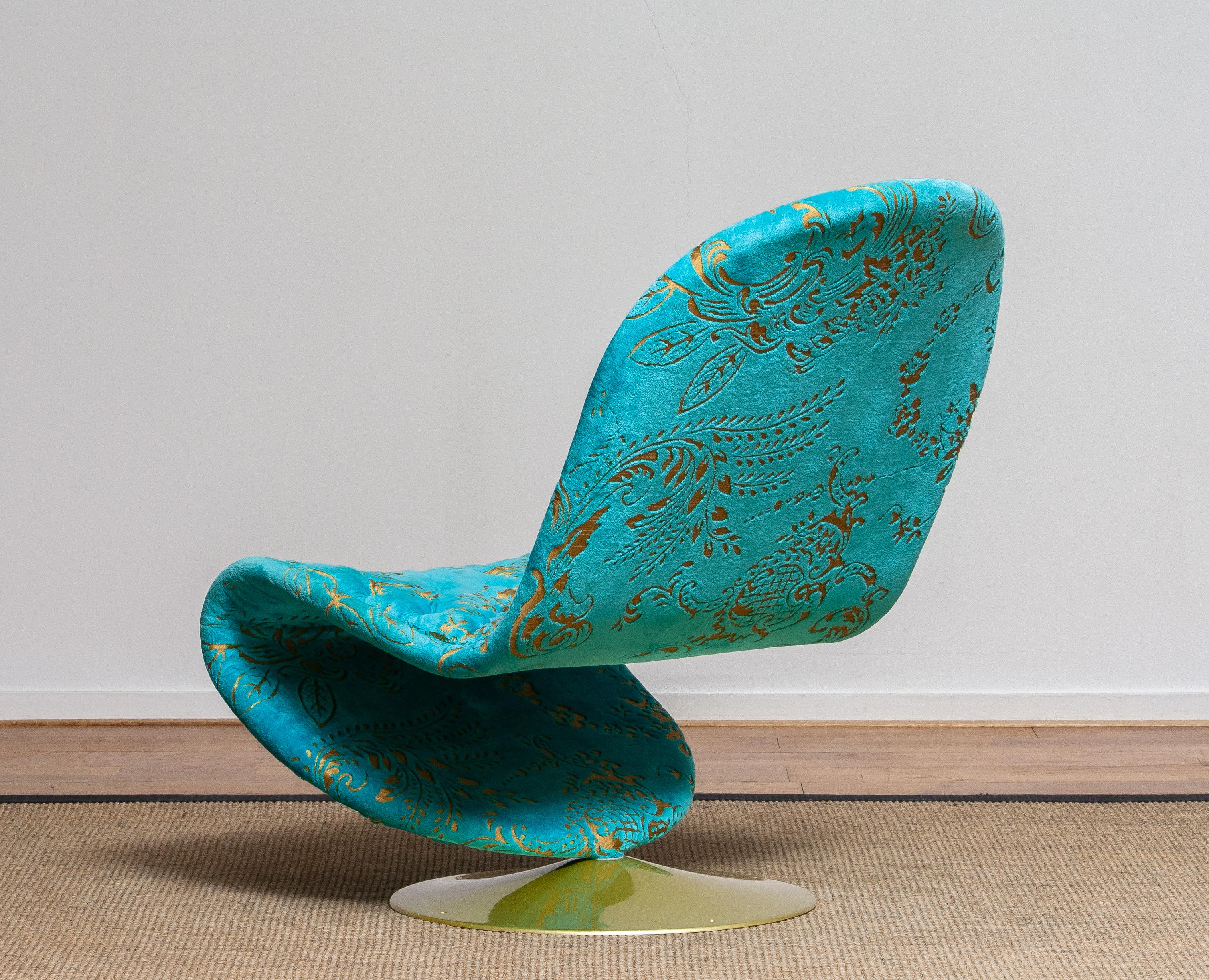 1970s Verner Panton 'System 123' Lounge Chair in Turquoise Burnout Velvet In Good Condition In Silvolde, Gelderland