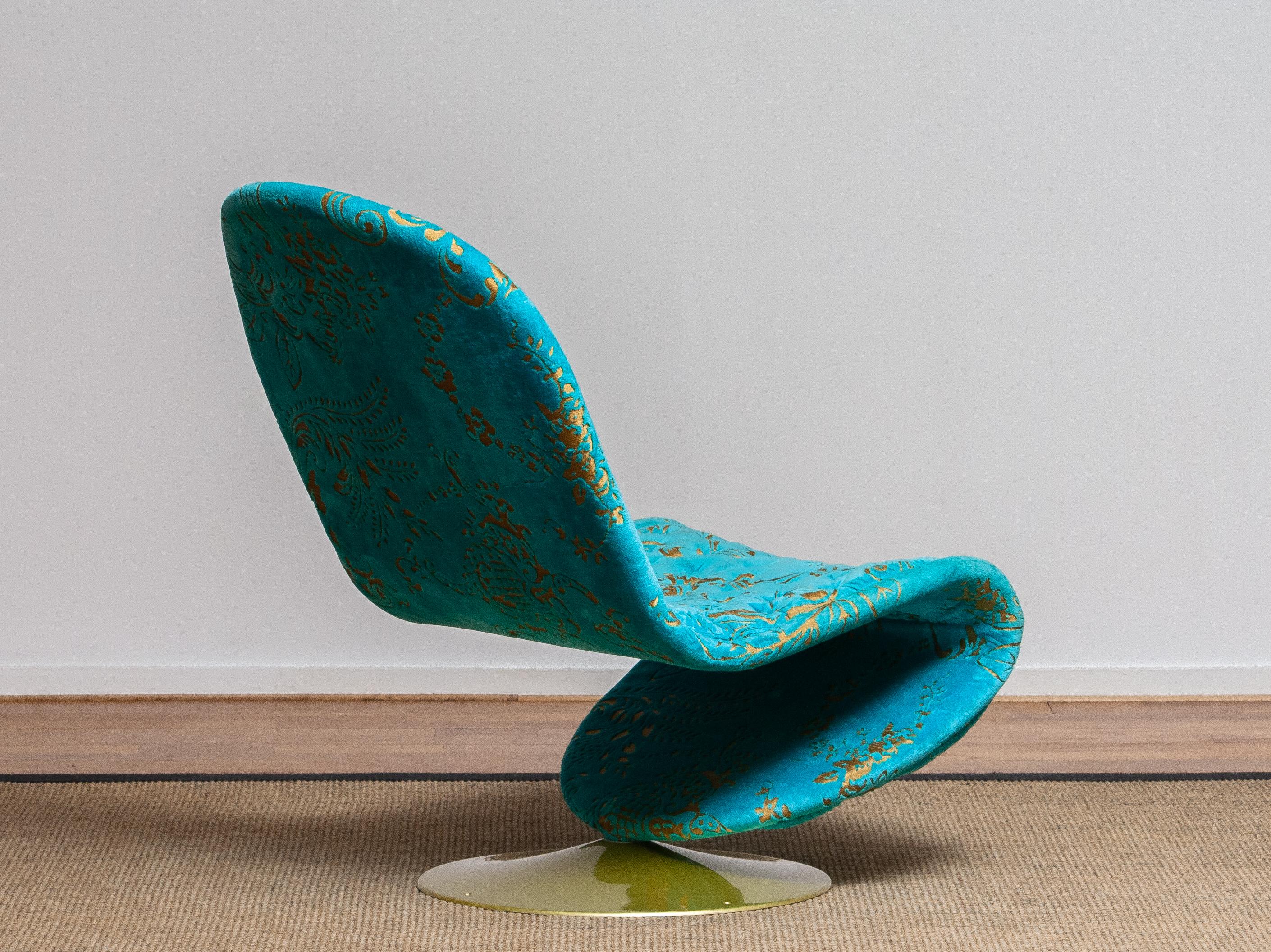 Late 20th Century 1970s Verner Panton 'System 123' Lounge Chair in Turquoise Burnout Velvet