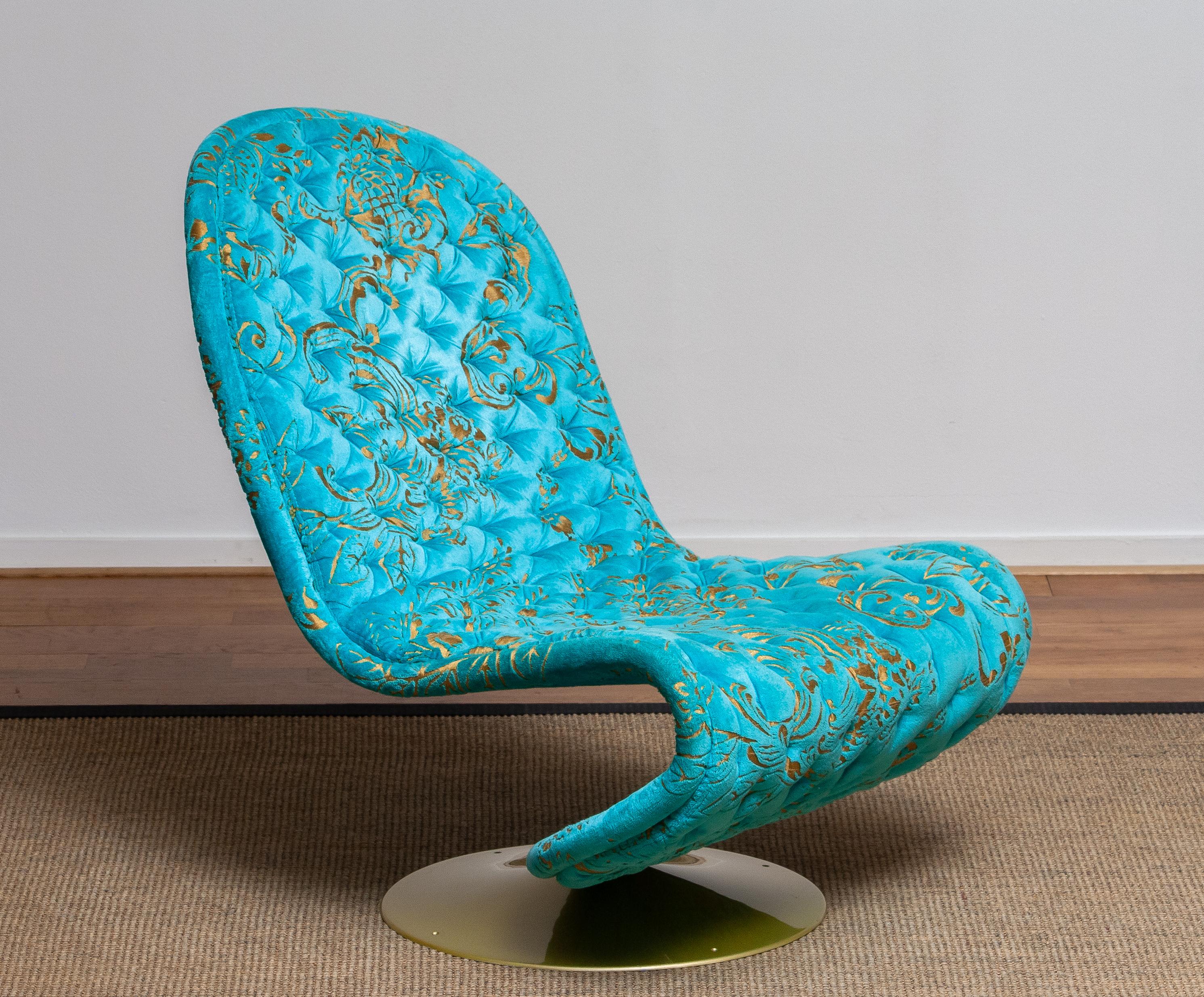 Aluminum 1970s Verner Panton 'System 123' Lounge Chair in Turquoise Burnout Velvet