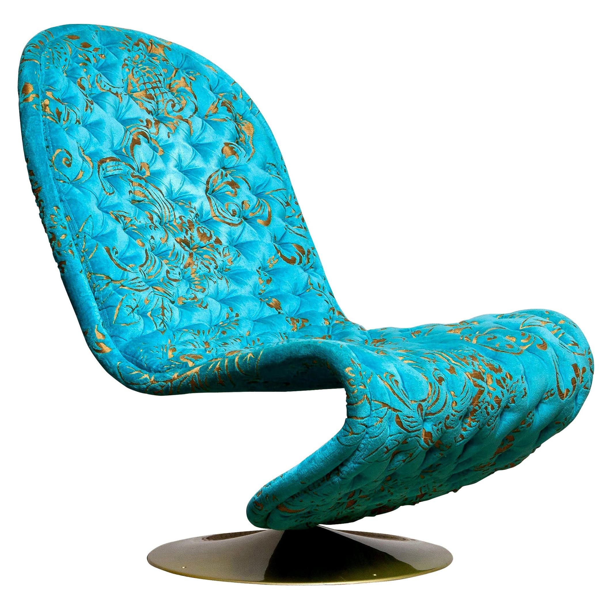 1970s Verner Panton 'System 123' Lounge Chair in Turquoise Burnout Velvet