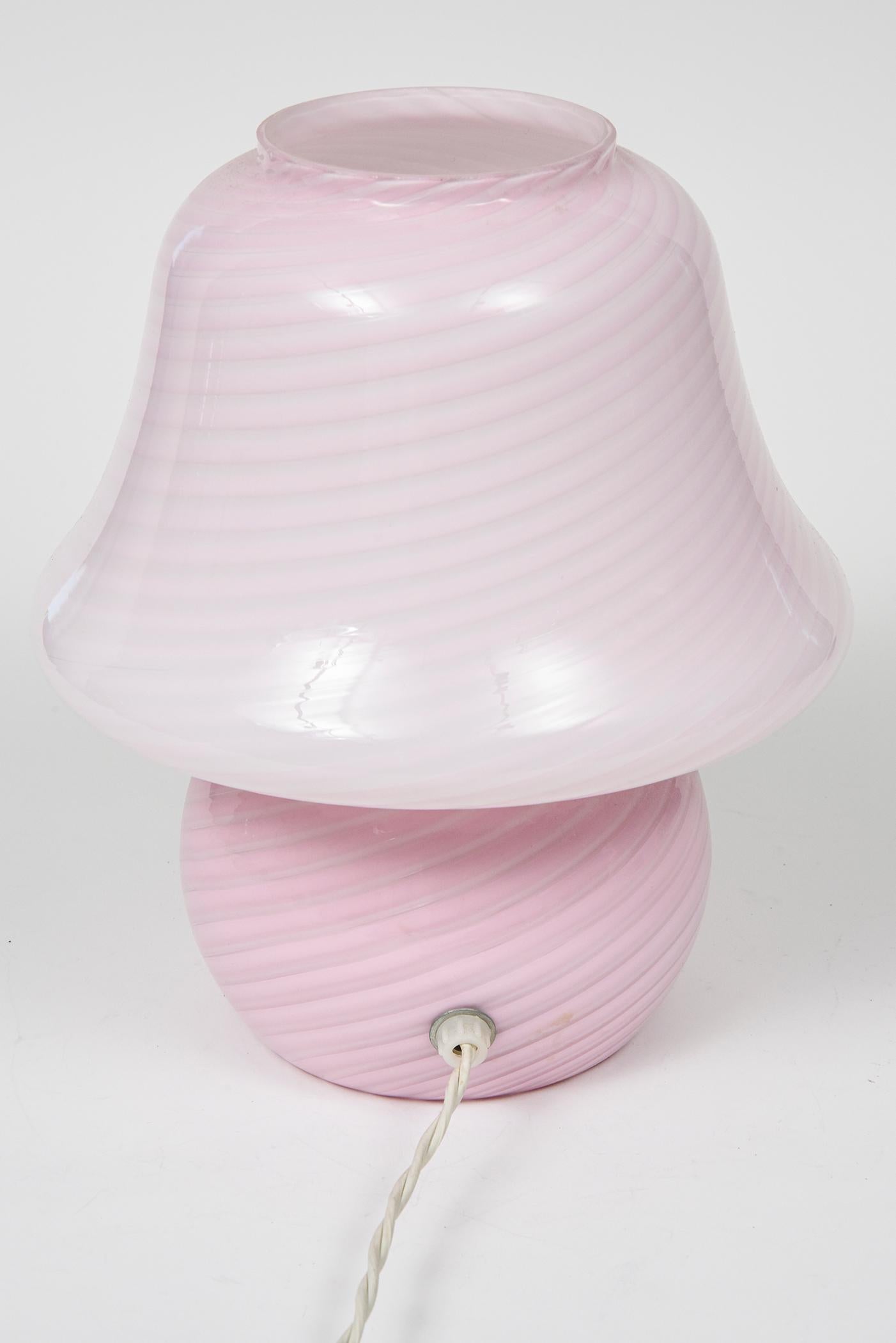 Late 20th Century 1970s Vetri Murano Pink Spiral Mushroom Art Glass Lamp