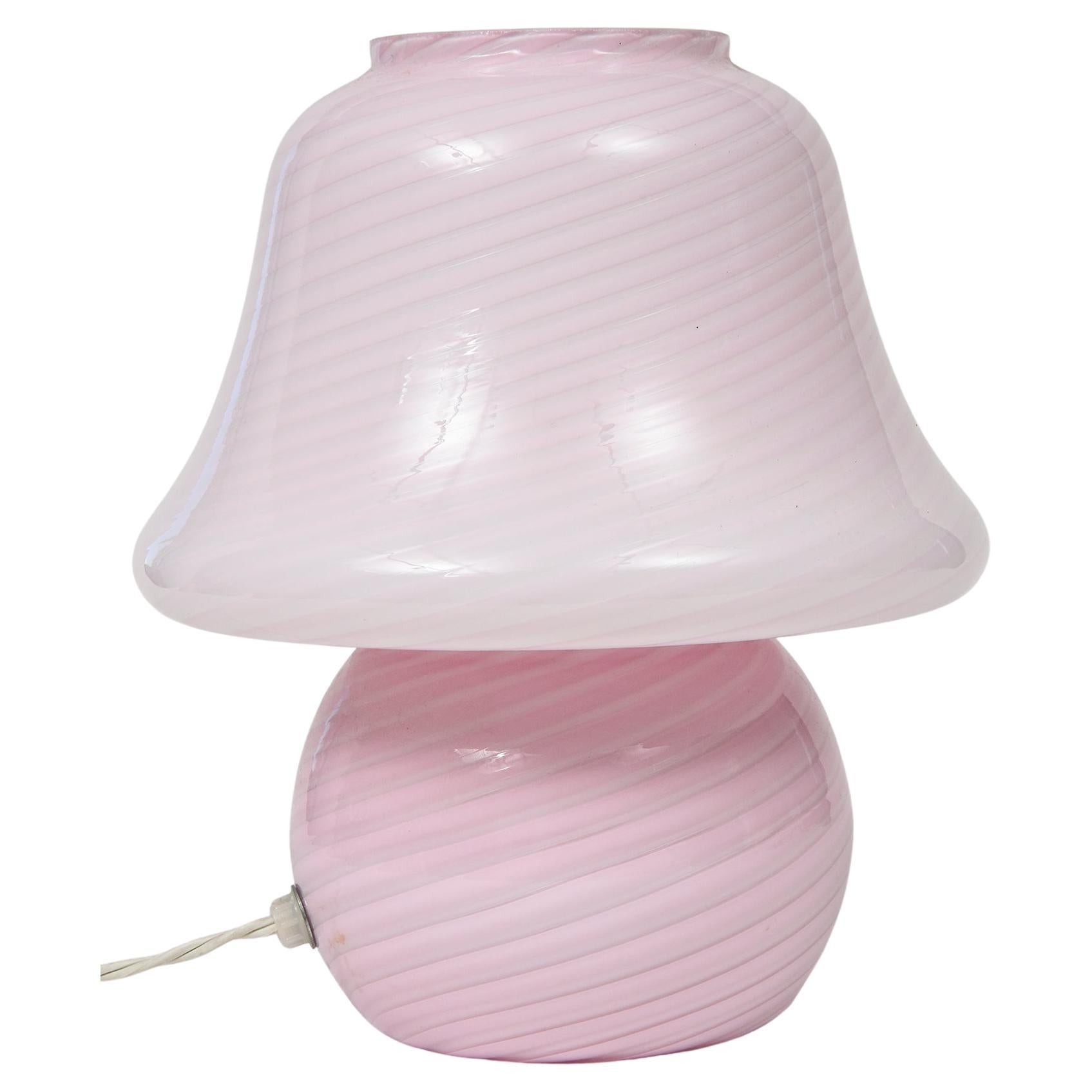 1970s Vetri Murano Pink Spiral Mushroom Art Glass Lamp