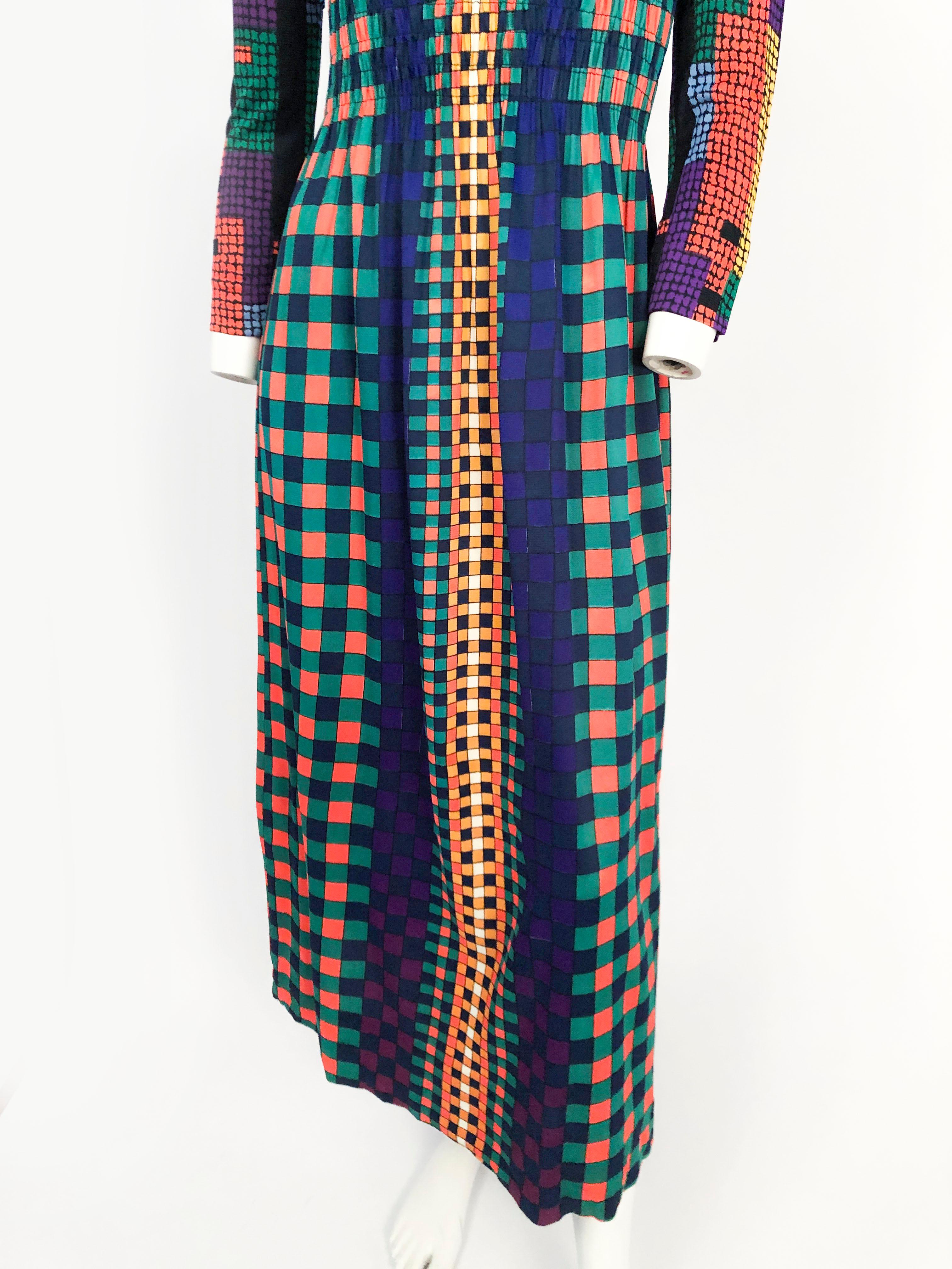Black 1970s Vibrant Geometric Printed Dress