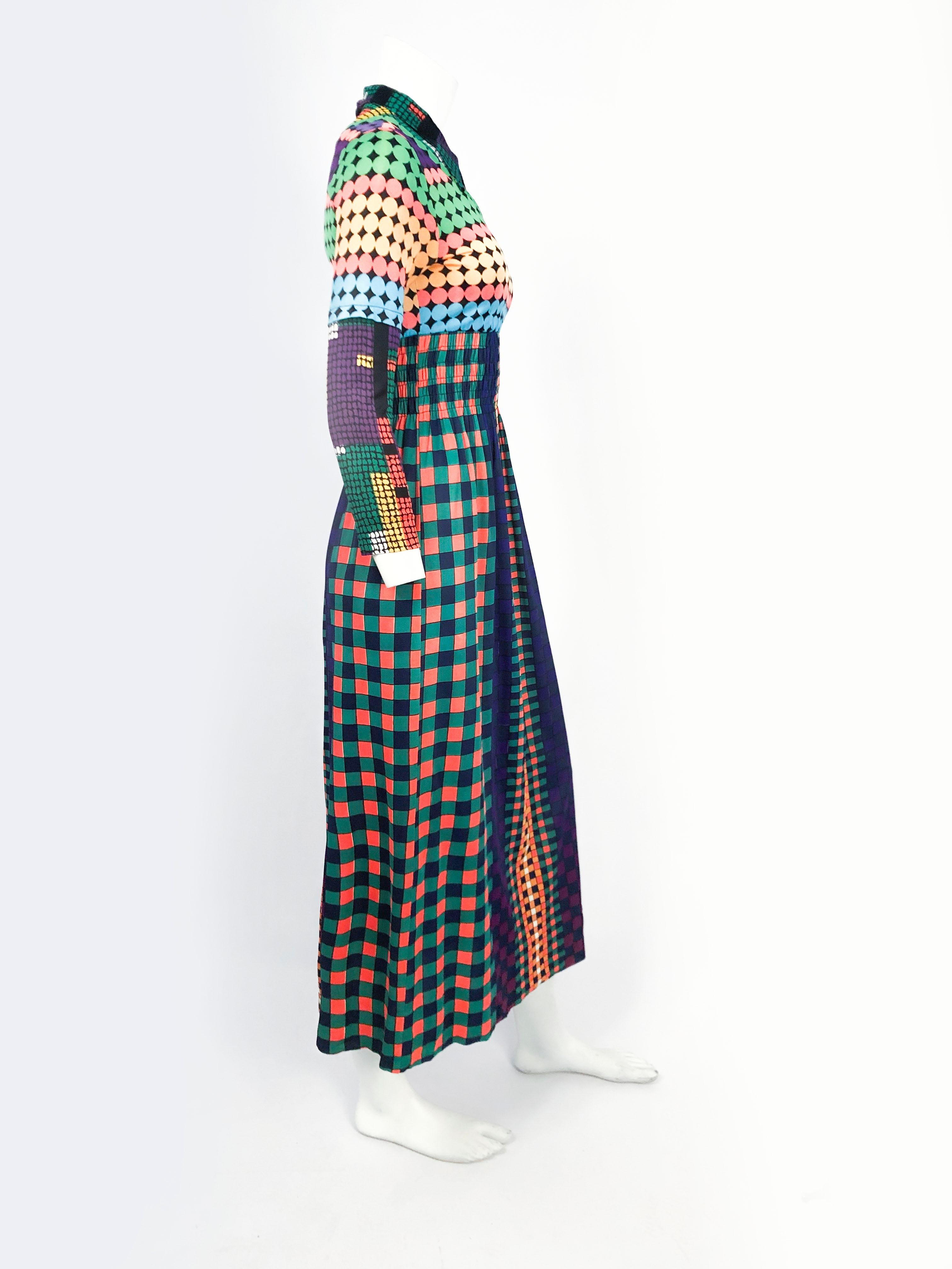 Women's 1970s Vibrant Geometric Printed Dress