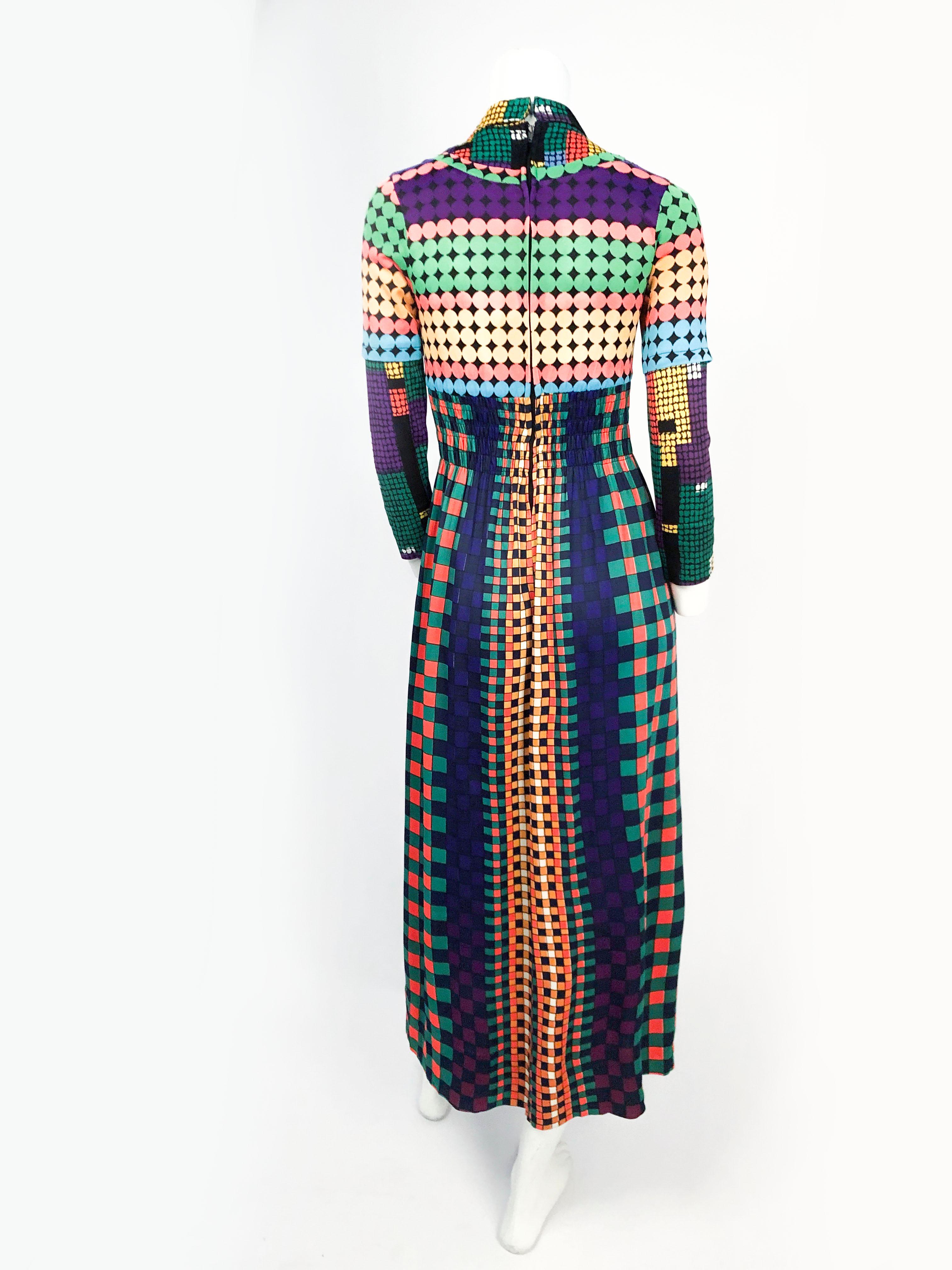 1970s Vibrant Geometric Printed Dress 1