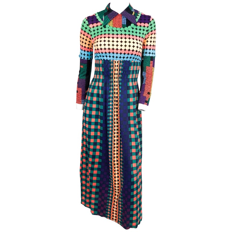 1970s Vibrant Geometric Printed Dress For Sale at 1stdibs