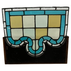 1970s Modern Blue Stained Glass Square Window Panel Vintage Handcraft