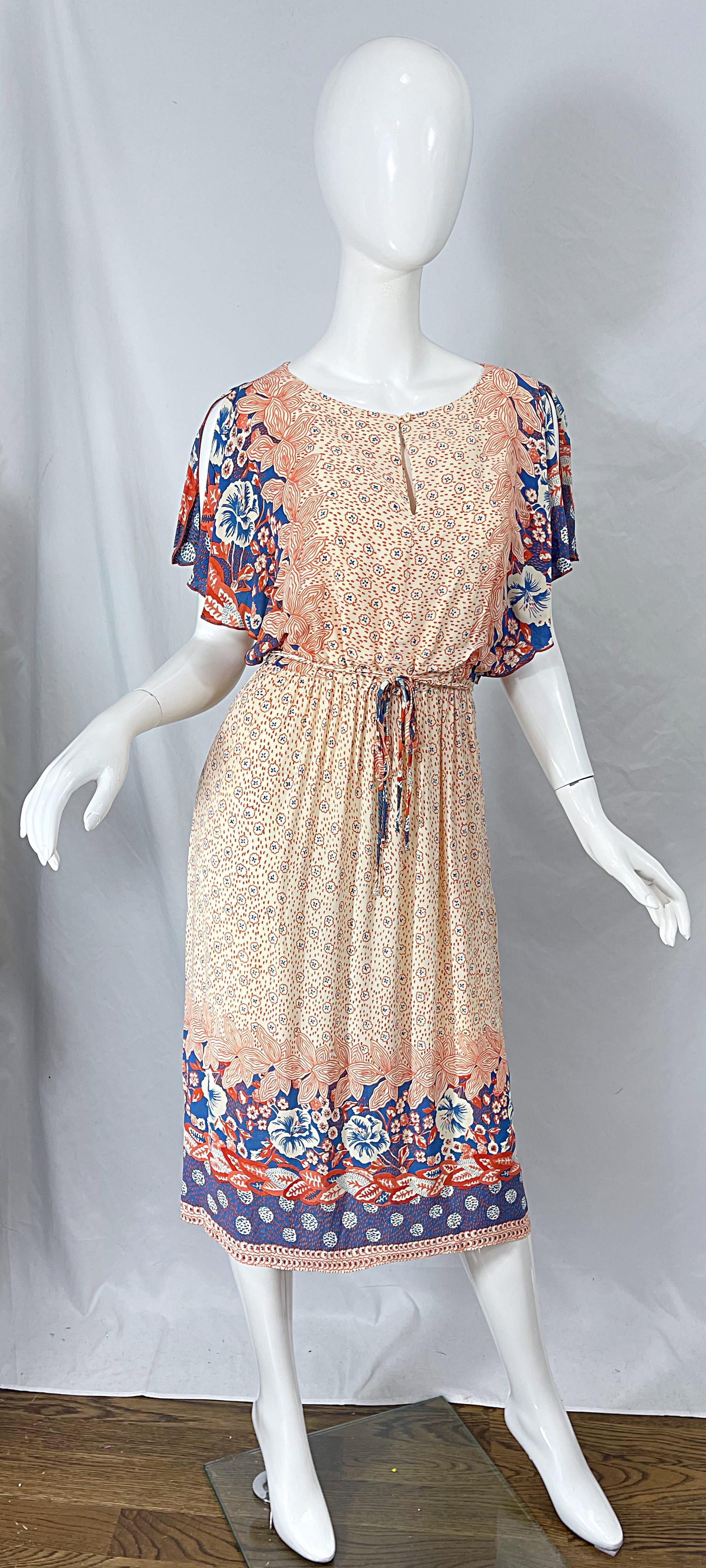 1970er Victor Costa Vintage 70er Viskose-Boho-Kleid mit kalten Schultern und Blumendruck im Angebot 5