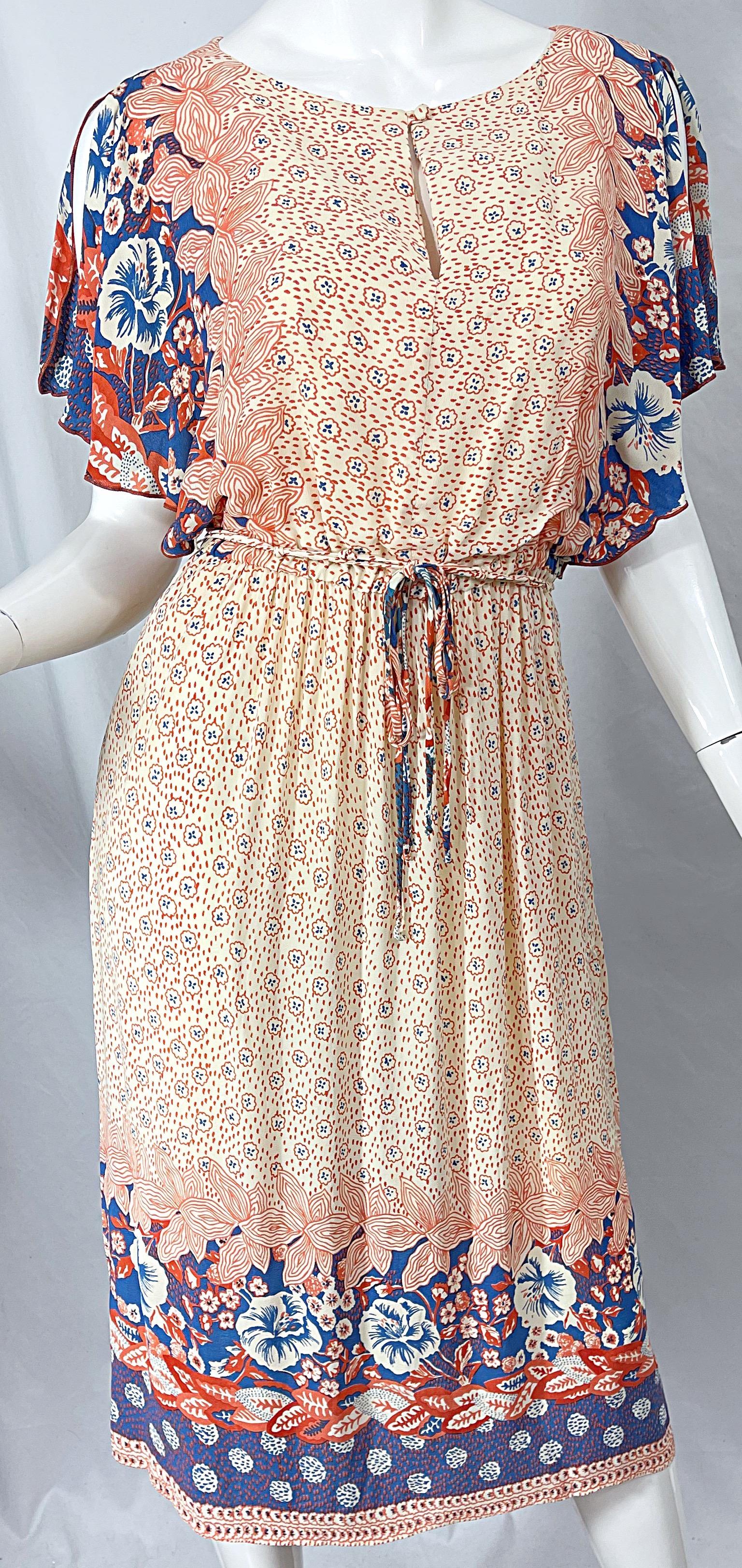 1970er Victor Costa Vintage 70er Viskose-Boho-Kleid mit kalten Schultern und Blumendruck im Angebot 6