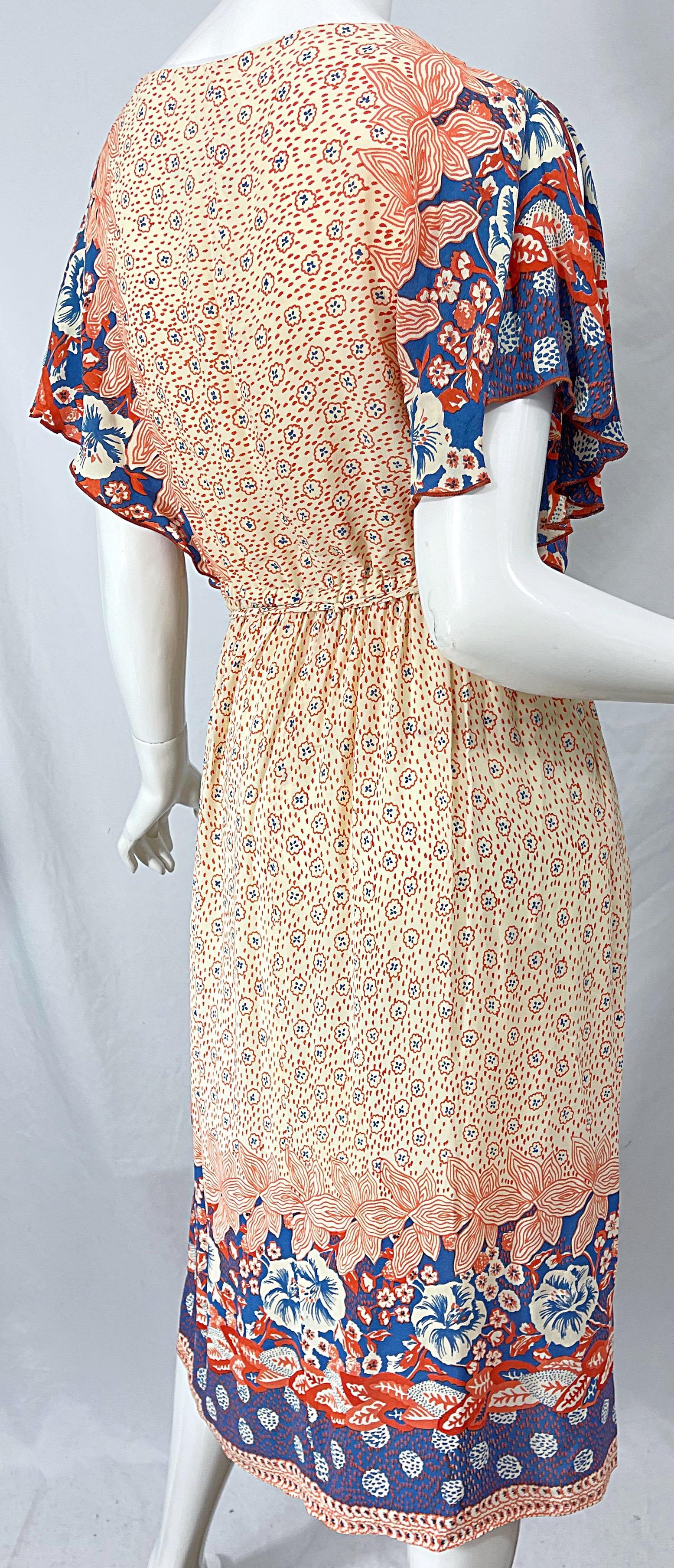 1970er Victor Costa Vintage 70er Viskose-Boho-Kleid mit kalten Schultern und Blumendruck im Angebot 10