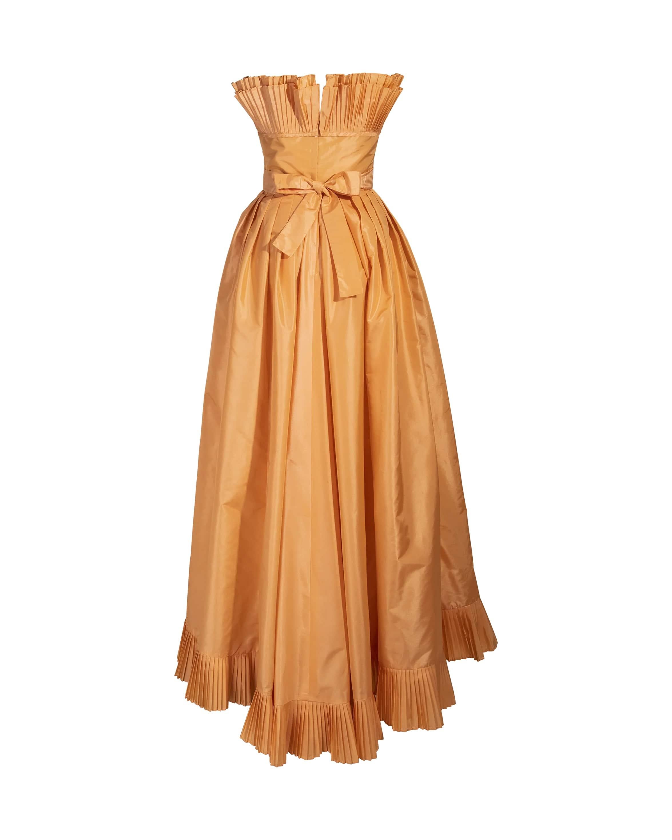 1970's Victor Costa Orange Taffeta Strapless Gown In Good Condition In North Hollywood, CA