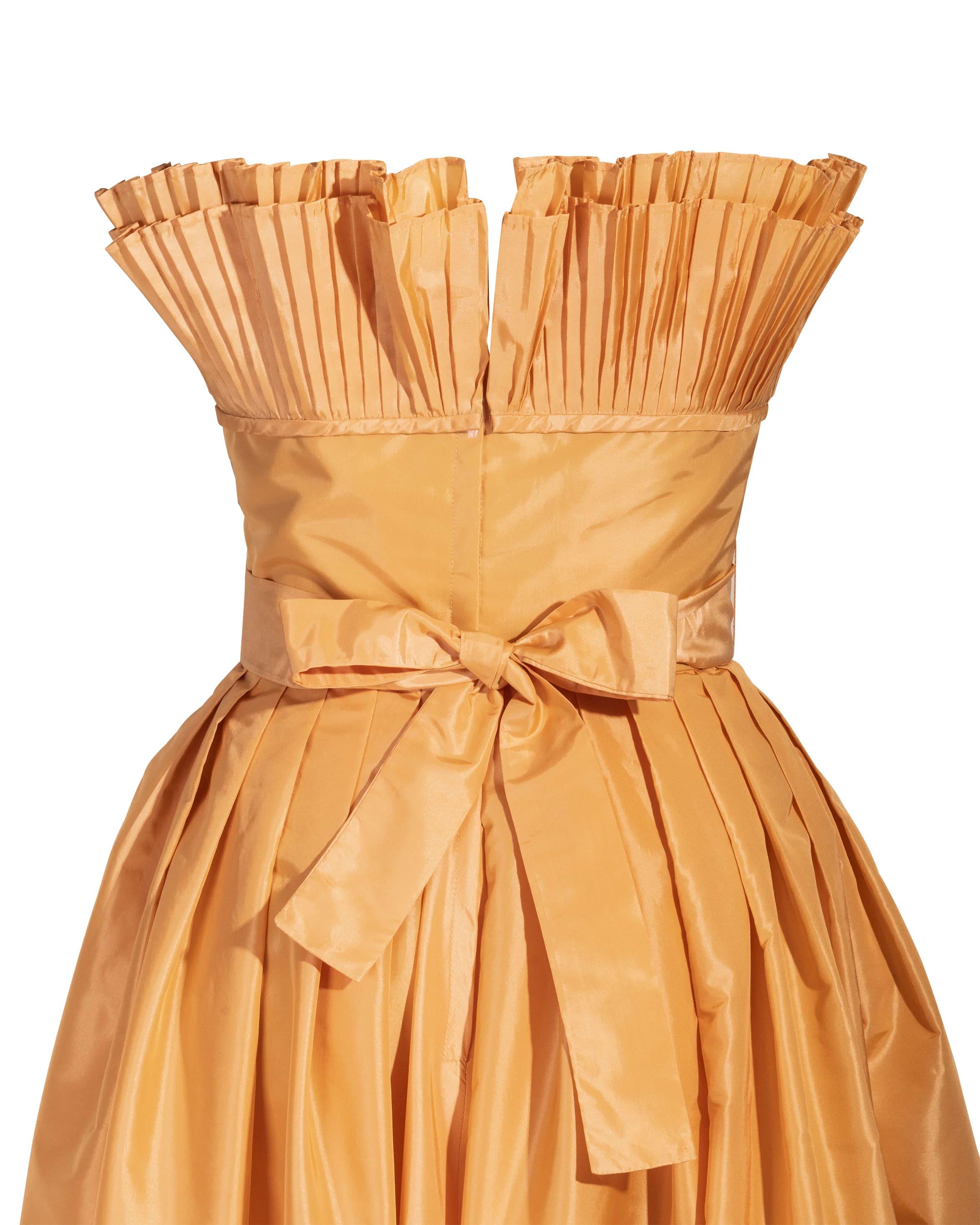 1970's Victor Costa Orange Taffeta Strapless Gown 3