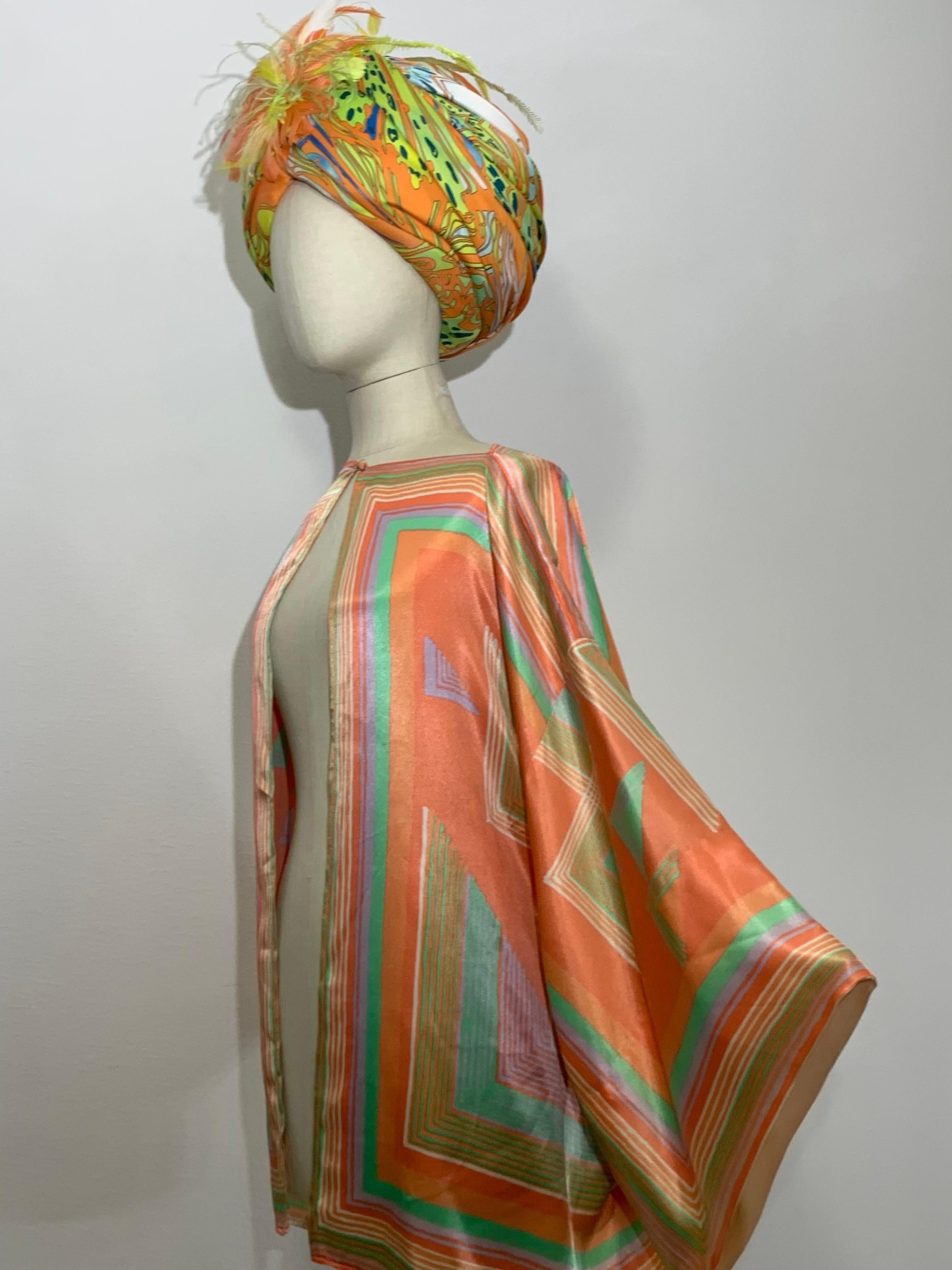 1970s Victor Costa Slipper Satin Deco-Revival Pastel Kimono Top Jacket For Sale 7