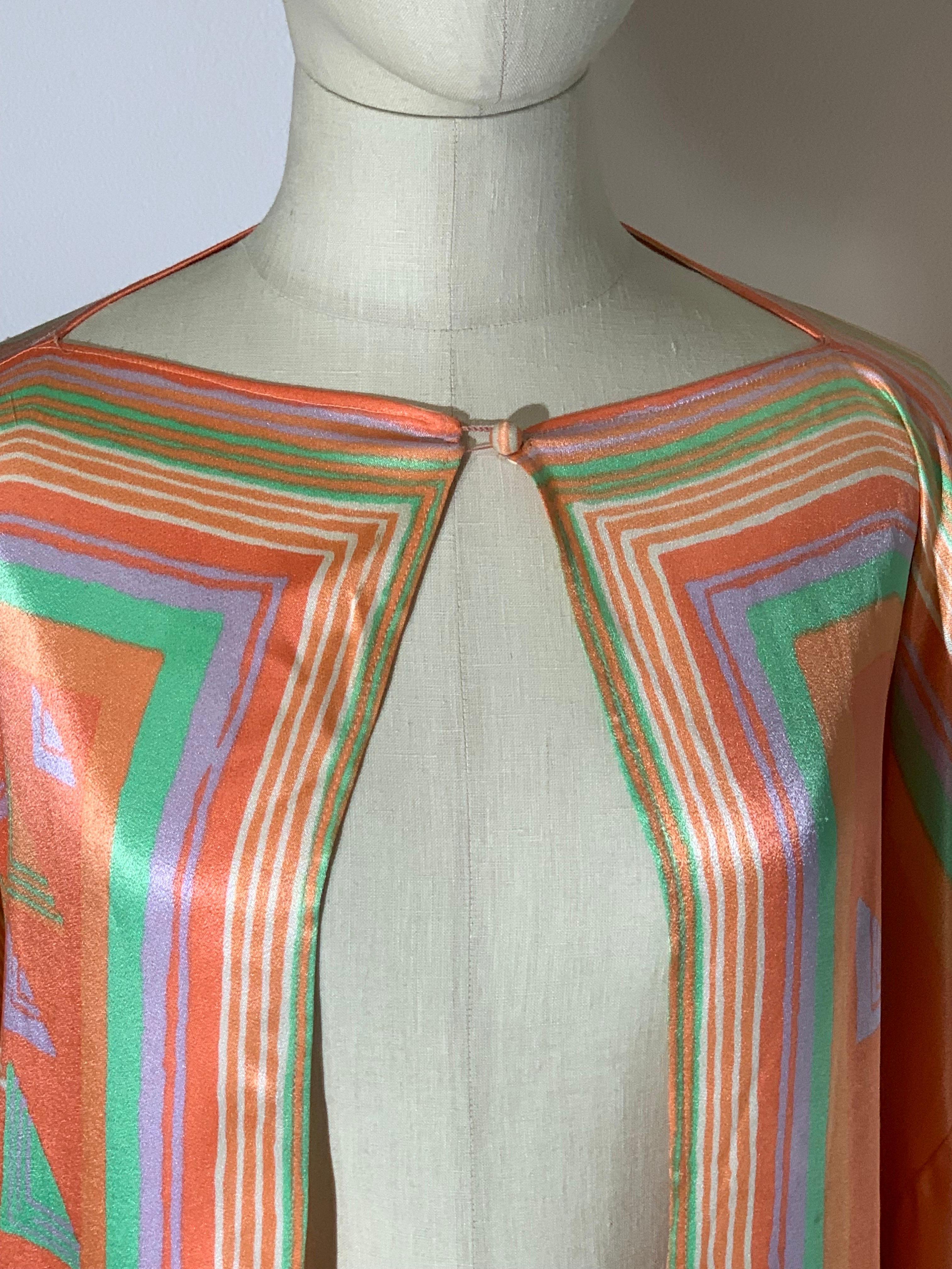 1970s Victor Costa Slipper Satin Deco-Revival Pastel Kimono Top Jacket For Sale 8