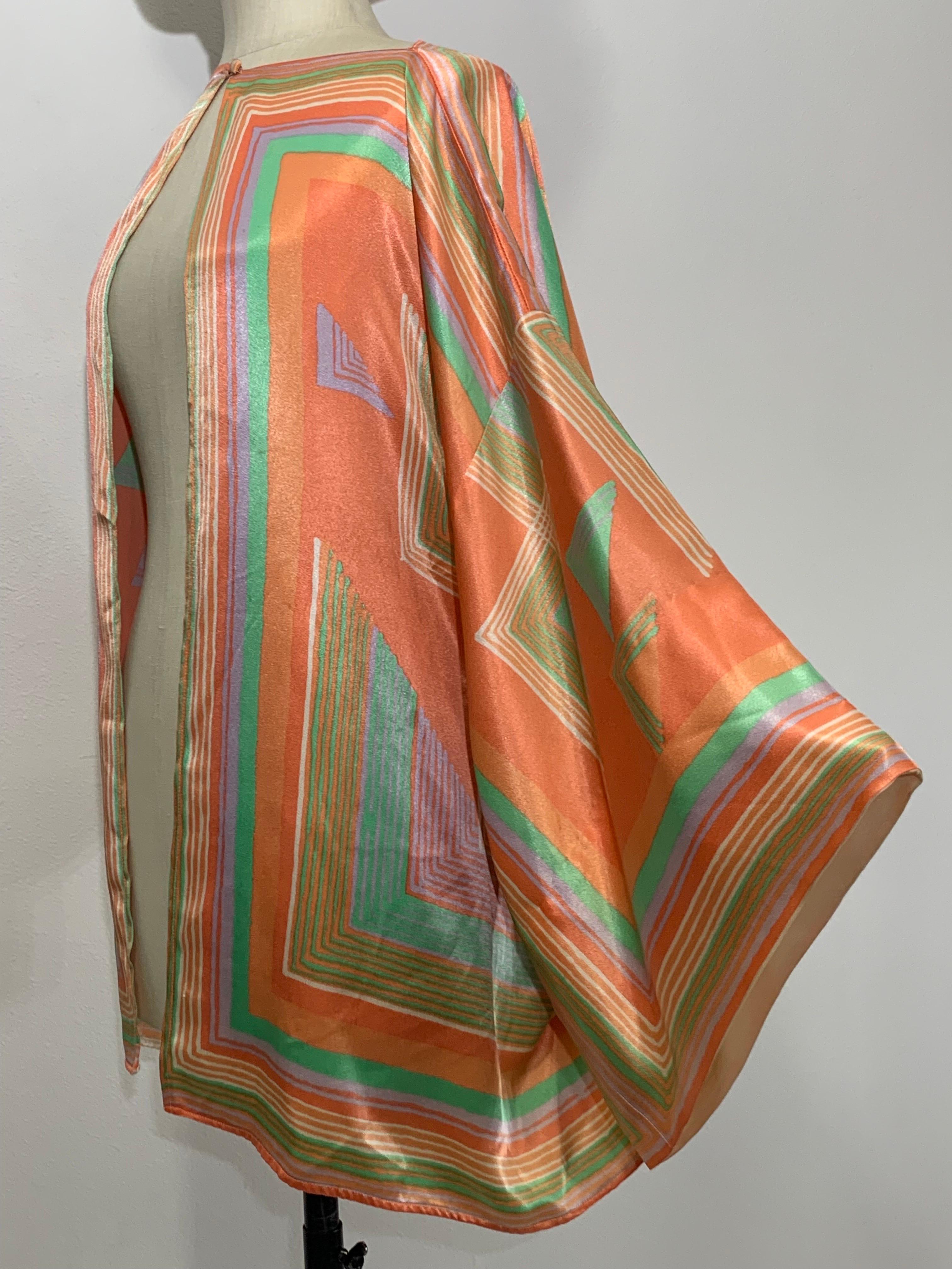 1970s Victor Costa Slipper Satin Deco-Revival Pastel Kimono Top Jacket In Good Condition For Sale In Gresham, OR