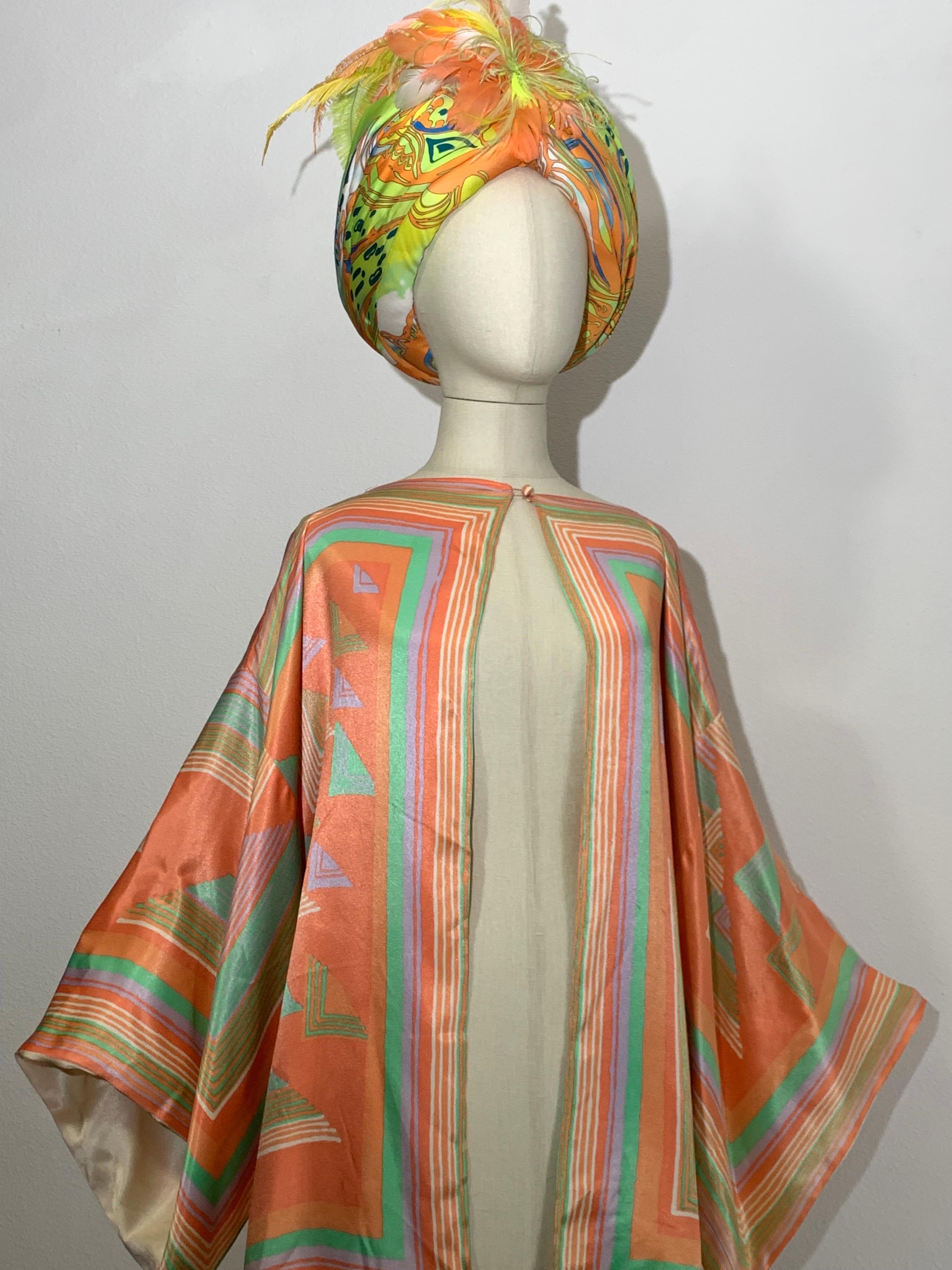 1970s Victor Costa Slipper Satin Deco-Revival Pastel Kimono Top Jacket For Sale 2