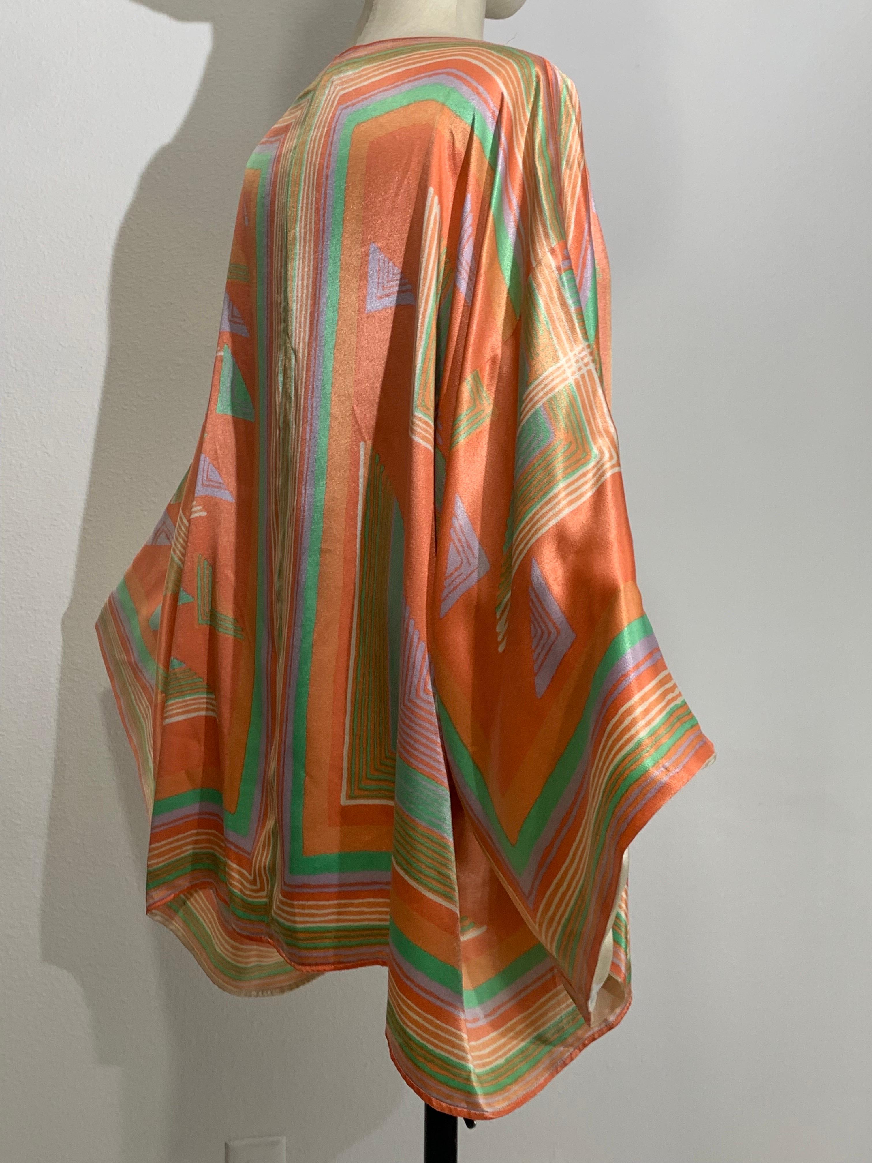 1970s Victor Costa Slipper Satin Deco-Revival Pastel Kimono Top Jacket For Sale 3