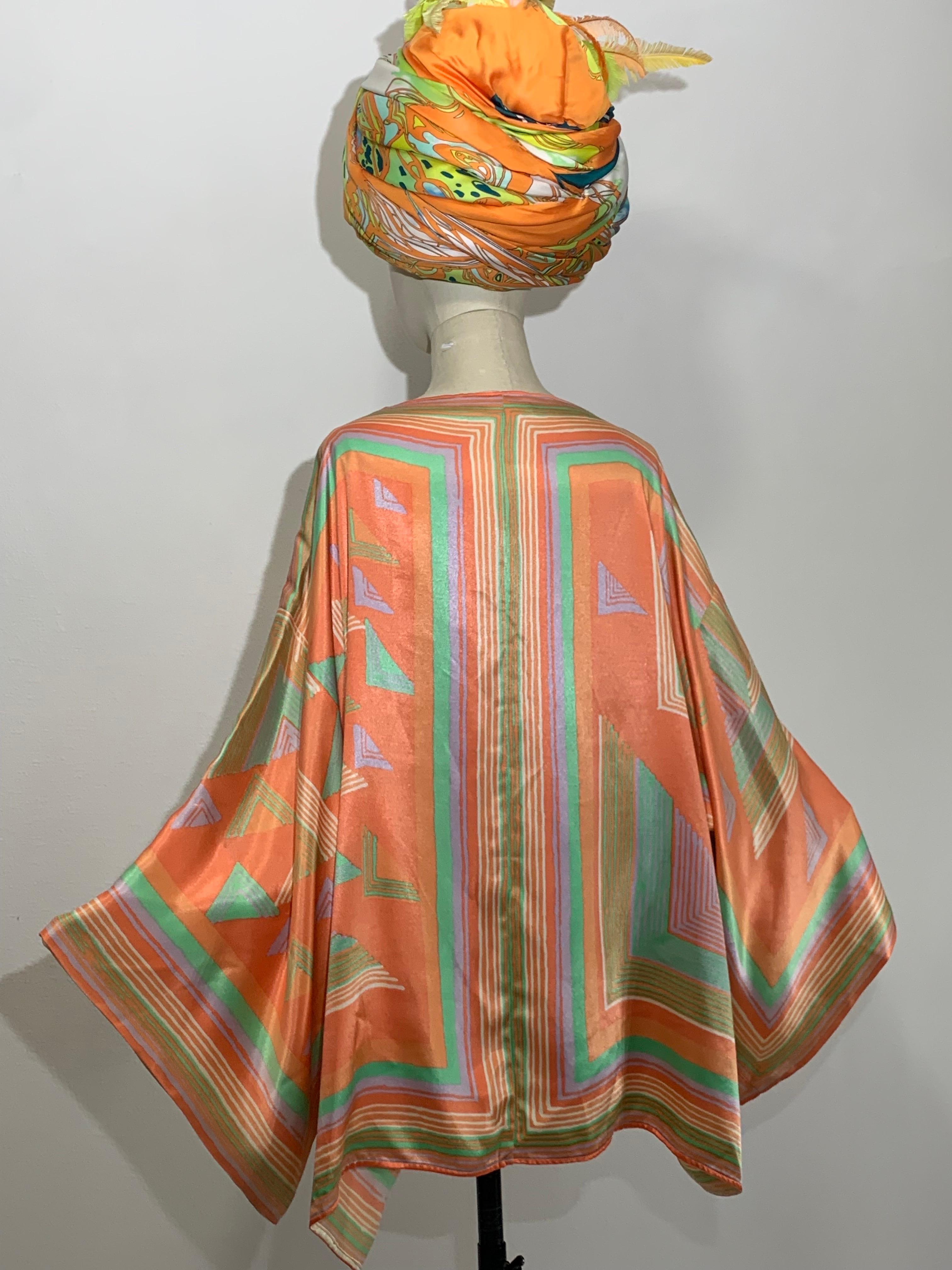 1970s Victor Costa Slipper Satin Deco-Revival Pastel Kimono Top Jacket For Sale 4