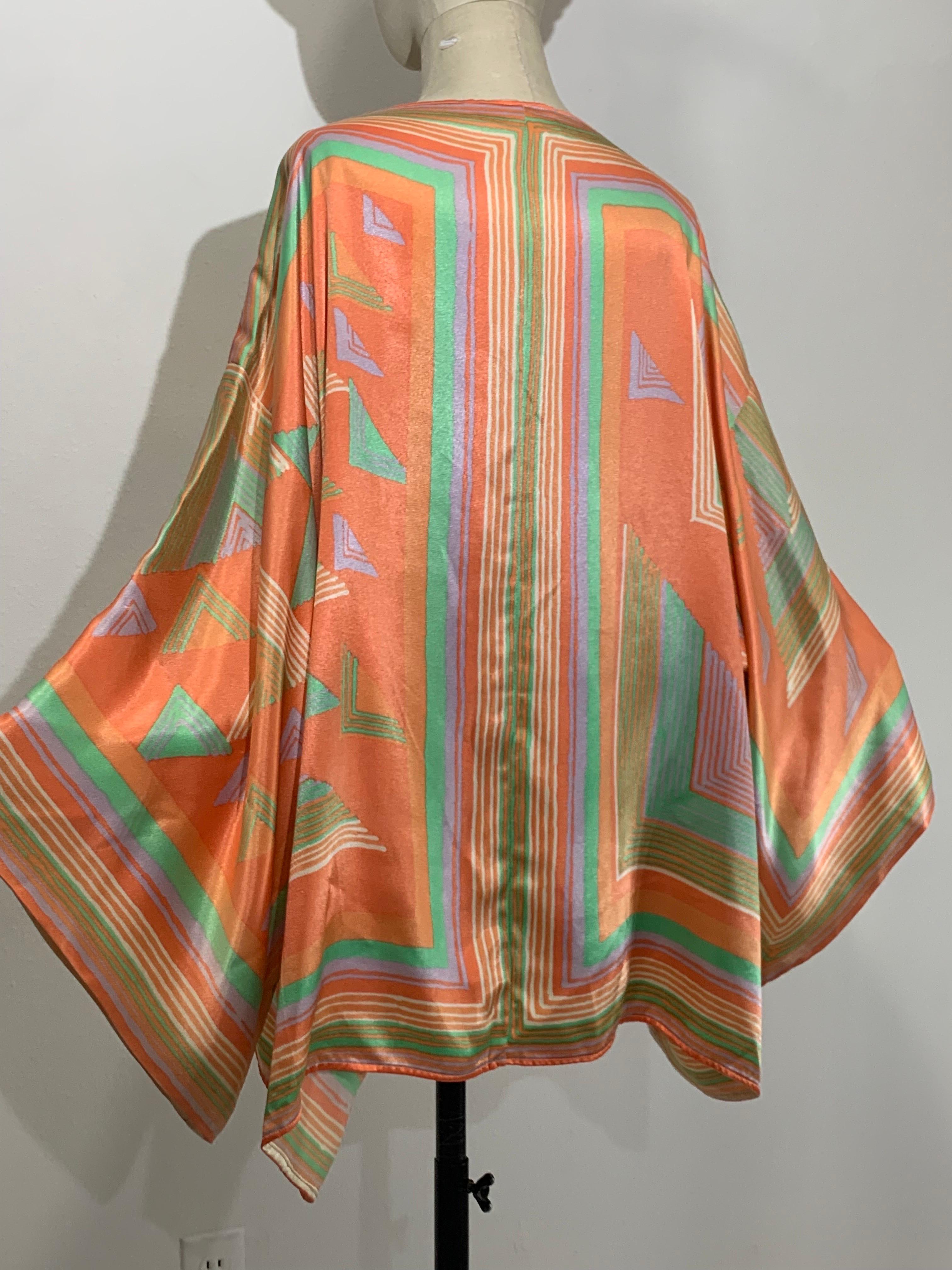 1970s Victor Costa Slipper Satin Deco-Revival Pastel Kimono Top Jacket For Sale 5
