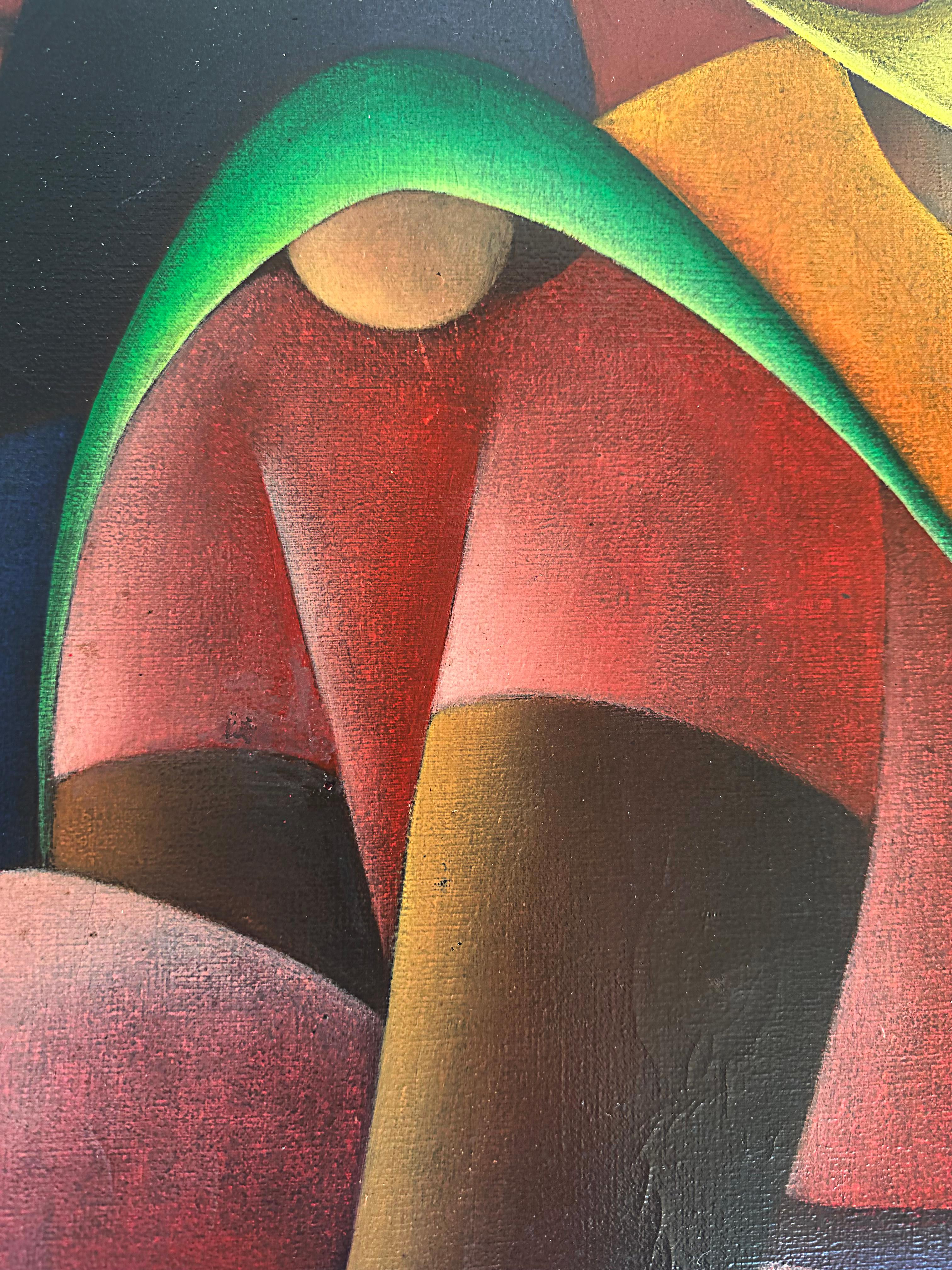 Peinture abstraite de Victor Manuel Cancio « Au marché » des années 1970, Mexique 

Nous proposons à la vente une peinture abstraite originale de l'artiste mexicain Victor Manuel Cancino. L'artiste est né au Mexique en 1929. Le tableau s'intitule