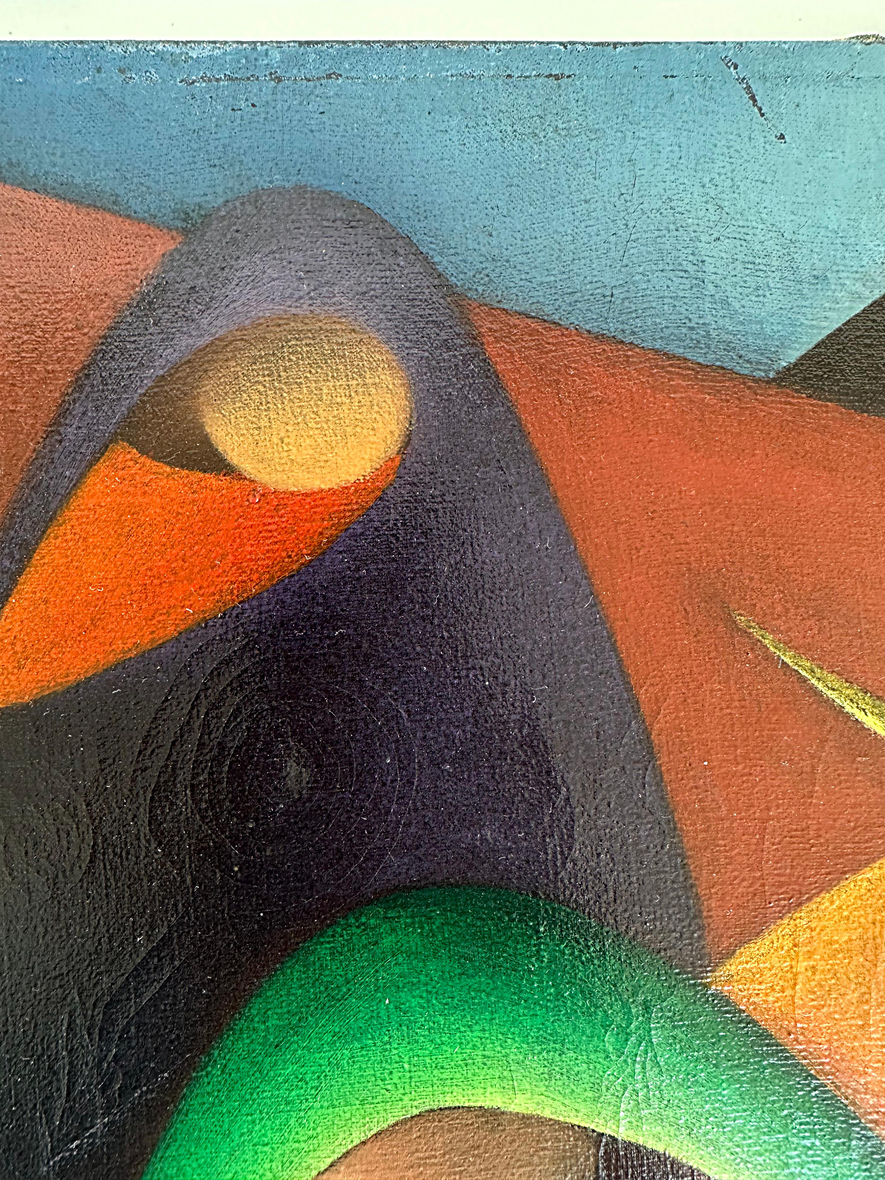 Peinture abstraite de Victor Manuel Cancio « Au marché » des années 1970, Mexique  Bon état - En vente à Miami, FL