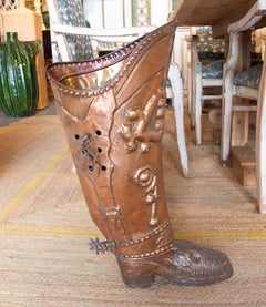 1970s Victorian Embossed Metal Umbrella Stand in the Shape of a Boot