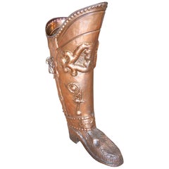 1970s Victorian Embossed Metal Umbrella Stand in the Shape of a Boot