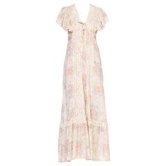 Vintage 1970's Victorian Floral Cotton & Lace Dress