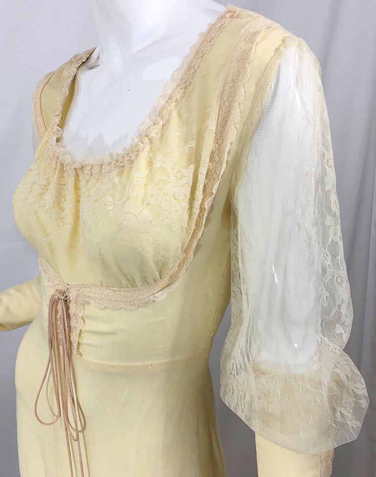 1970s Victorian Inspired Pale Yellow Cotton Voile + Lace Peasant 70s ...