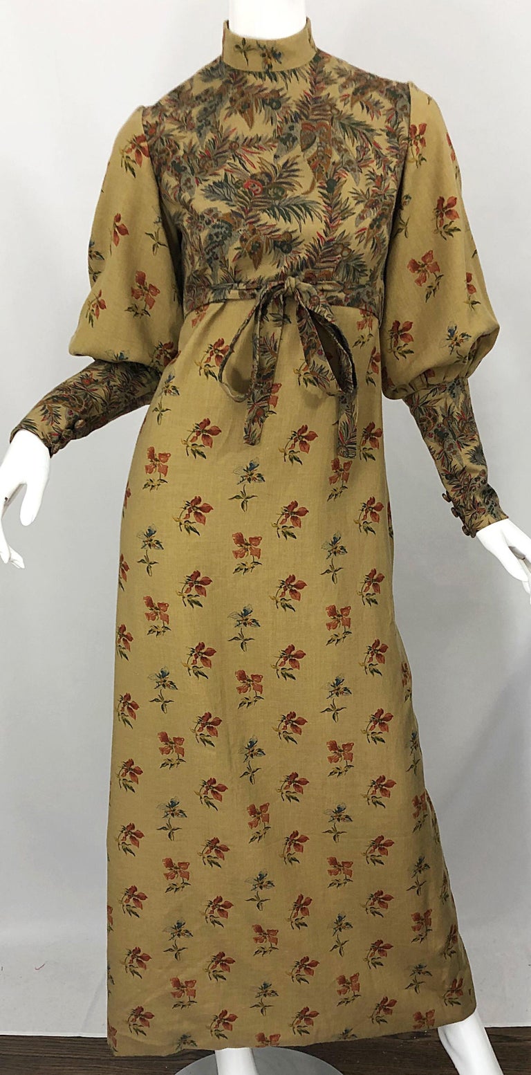 1970s Victorian Inspired Wool Challis Autumnal Fall Vintage 70s Maxi Dress