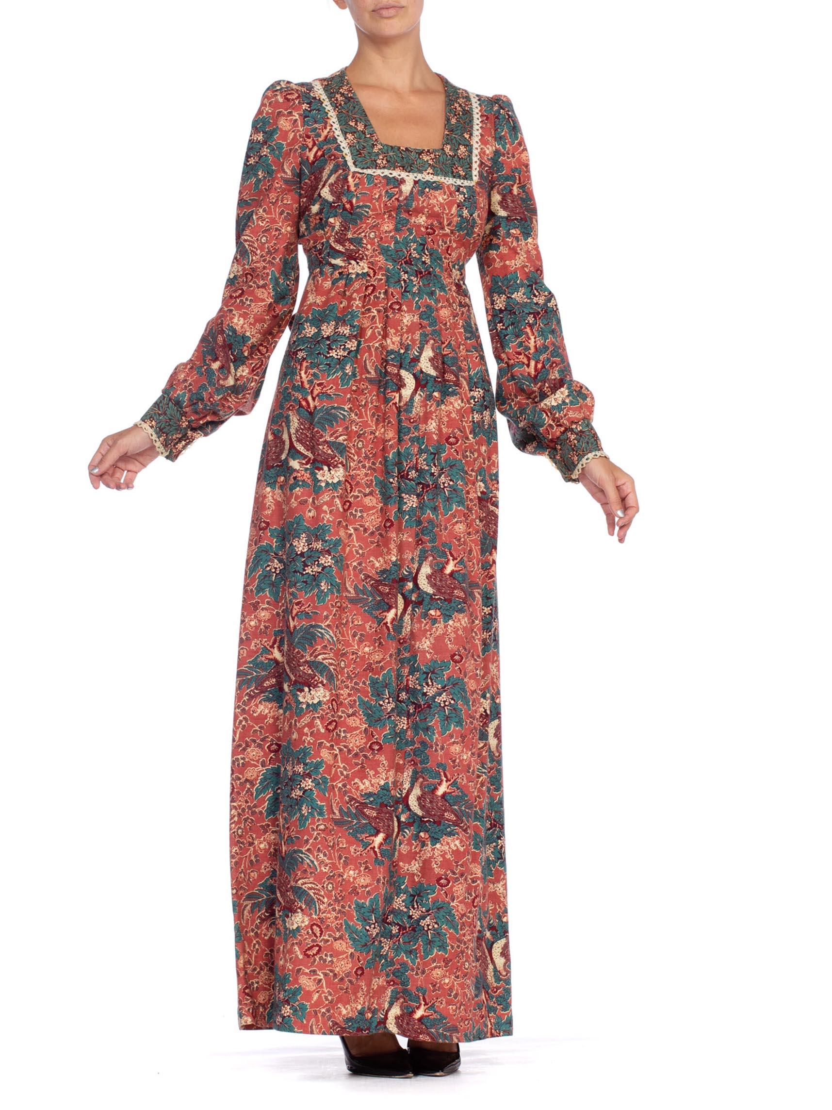 1970's Victorian Style Boho Floral Cotton Dress