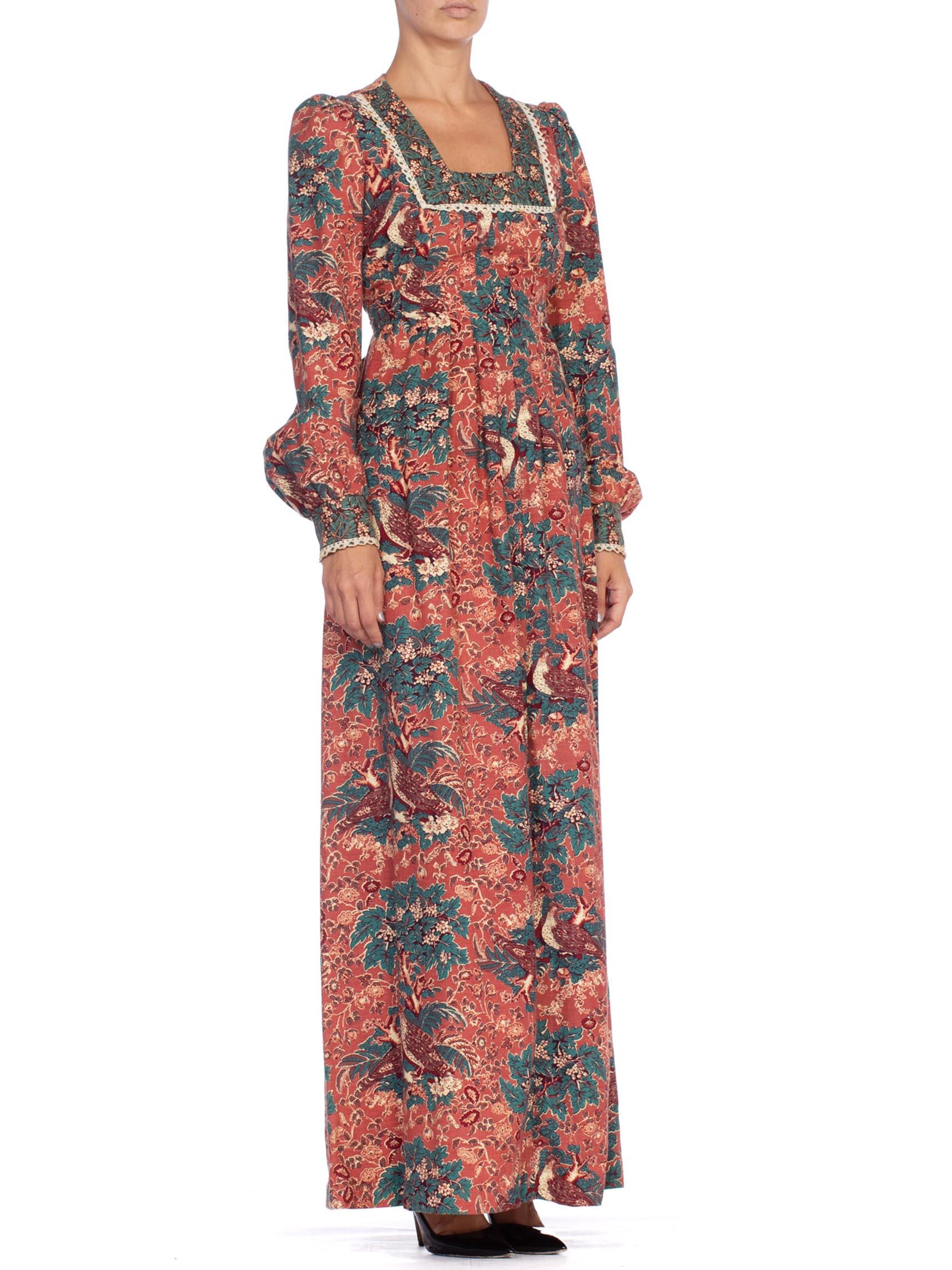 Brown 1970'S Floral Cotton Victorian Style Boho Dress