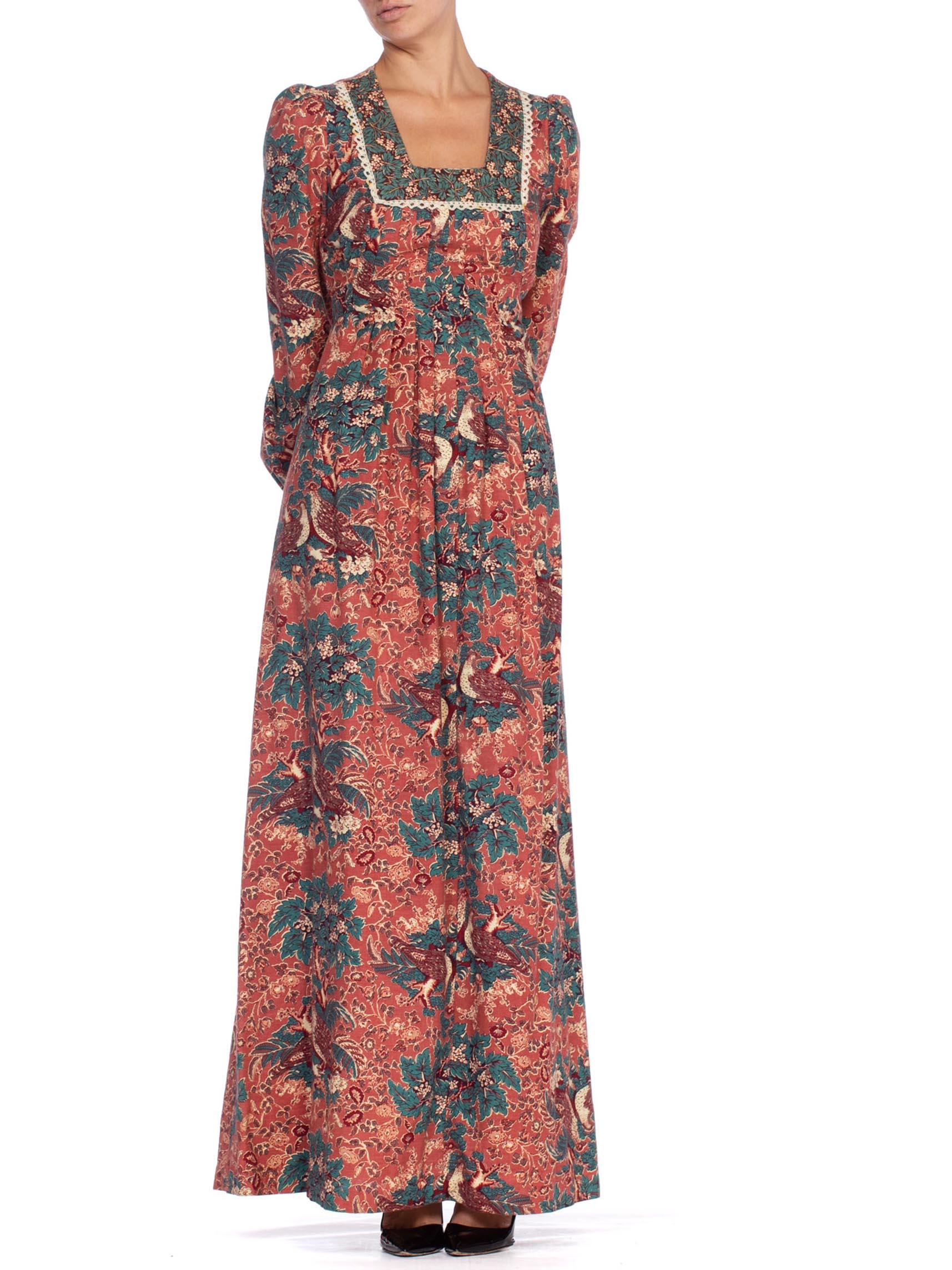 1970'S Floral Cotton Victorian Style Boho Dress 1