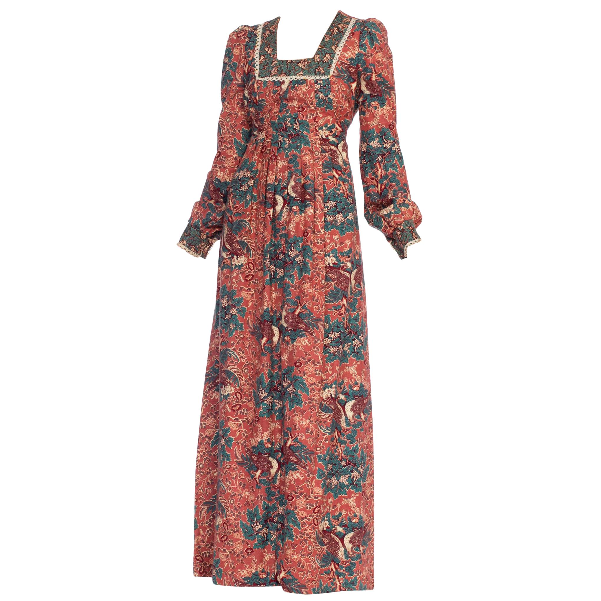 1970'S Floral Cotton Victorian Style Boho Dress