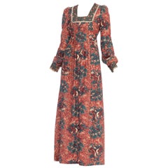 1970'S Floral Cotton Victorian Style Boho Dress