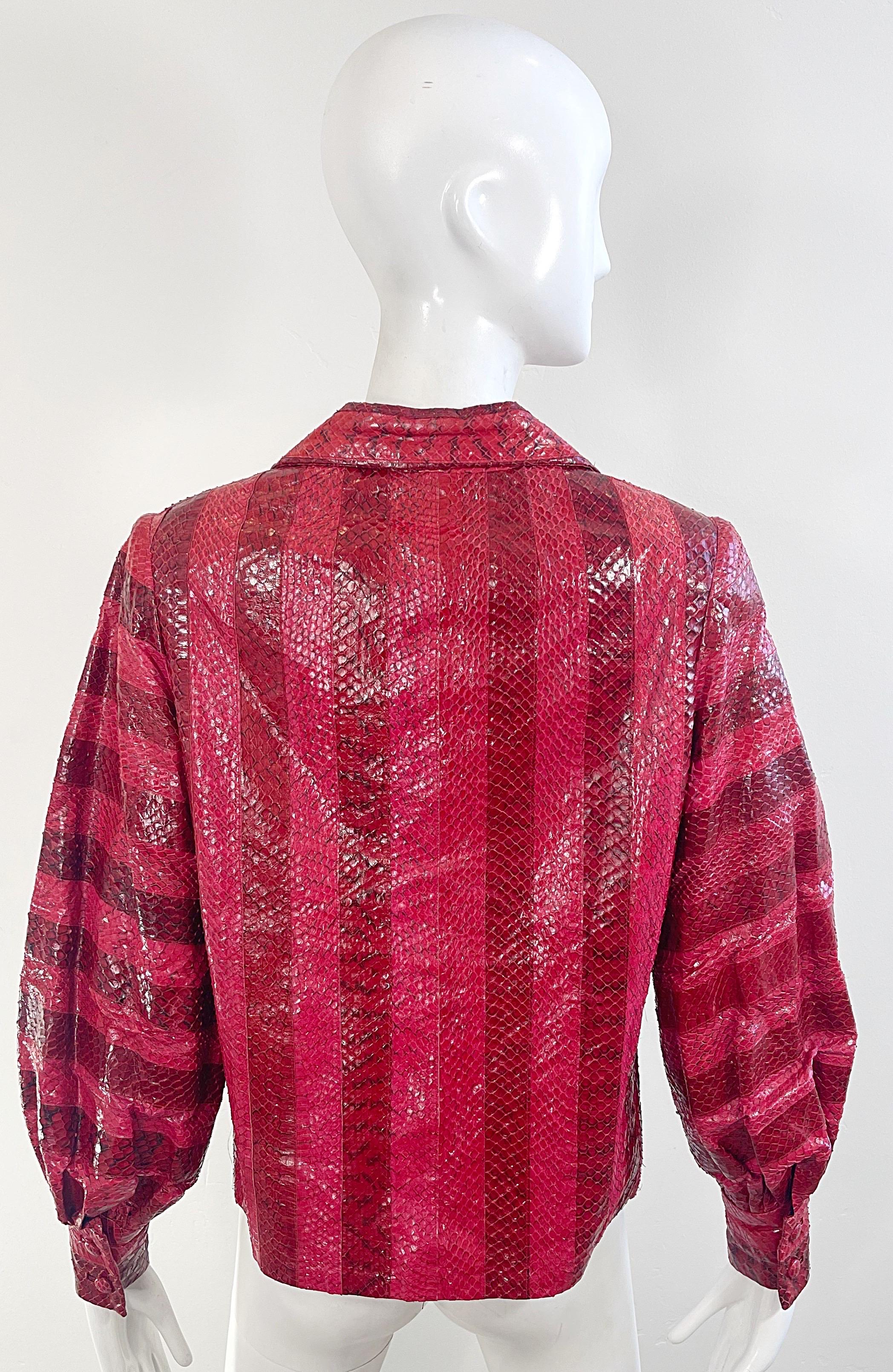 1970s Vincent & Harmik Red Snakeskin Python Vintage 70s Shirt Jacket Blouse Top In Excellent Condition For Sale In San Diego, CA
