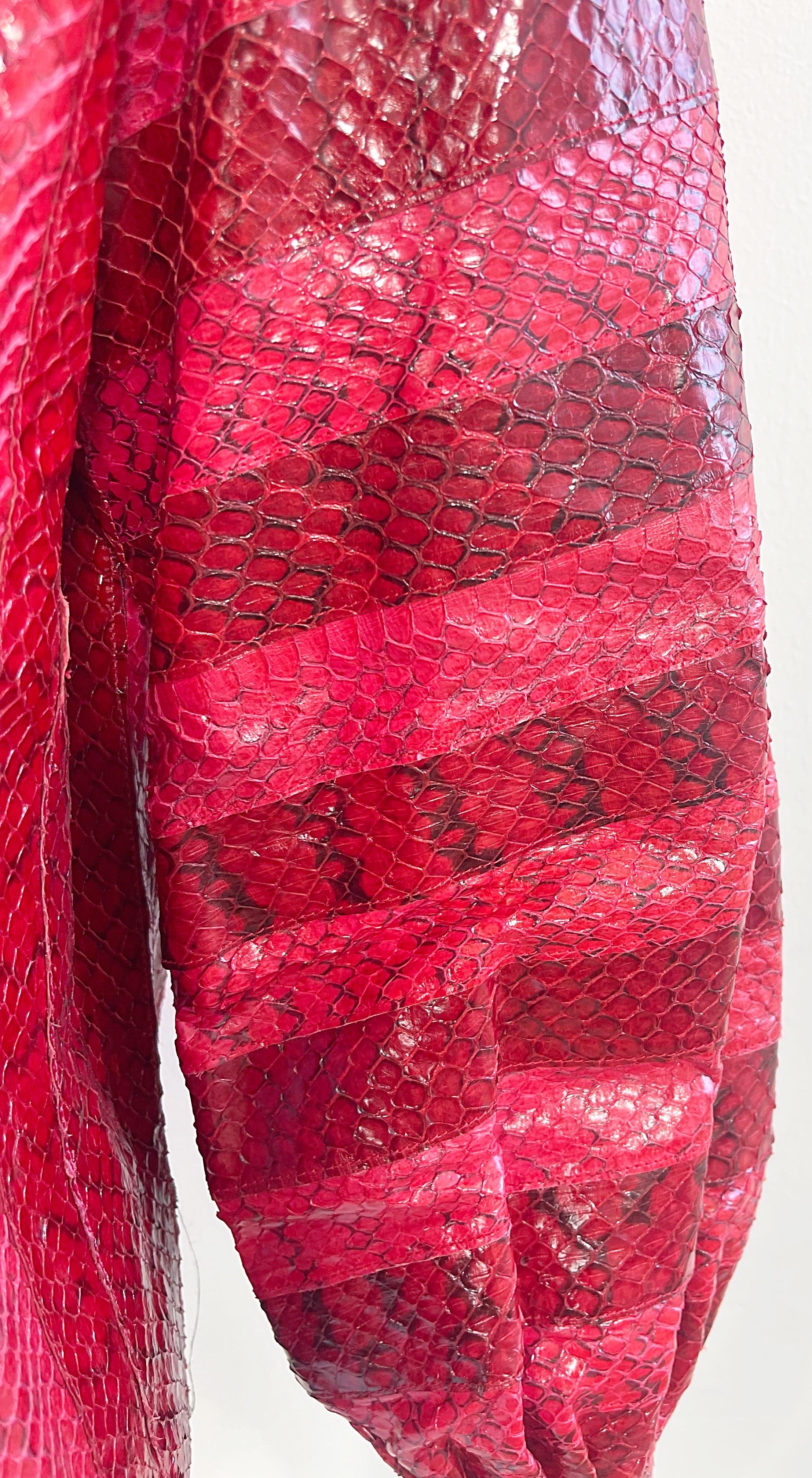 1970s Vincent & Harmik Red Snakeskin Python Vintage 70s Shirt Jacket Blouse Top For Sale 1