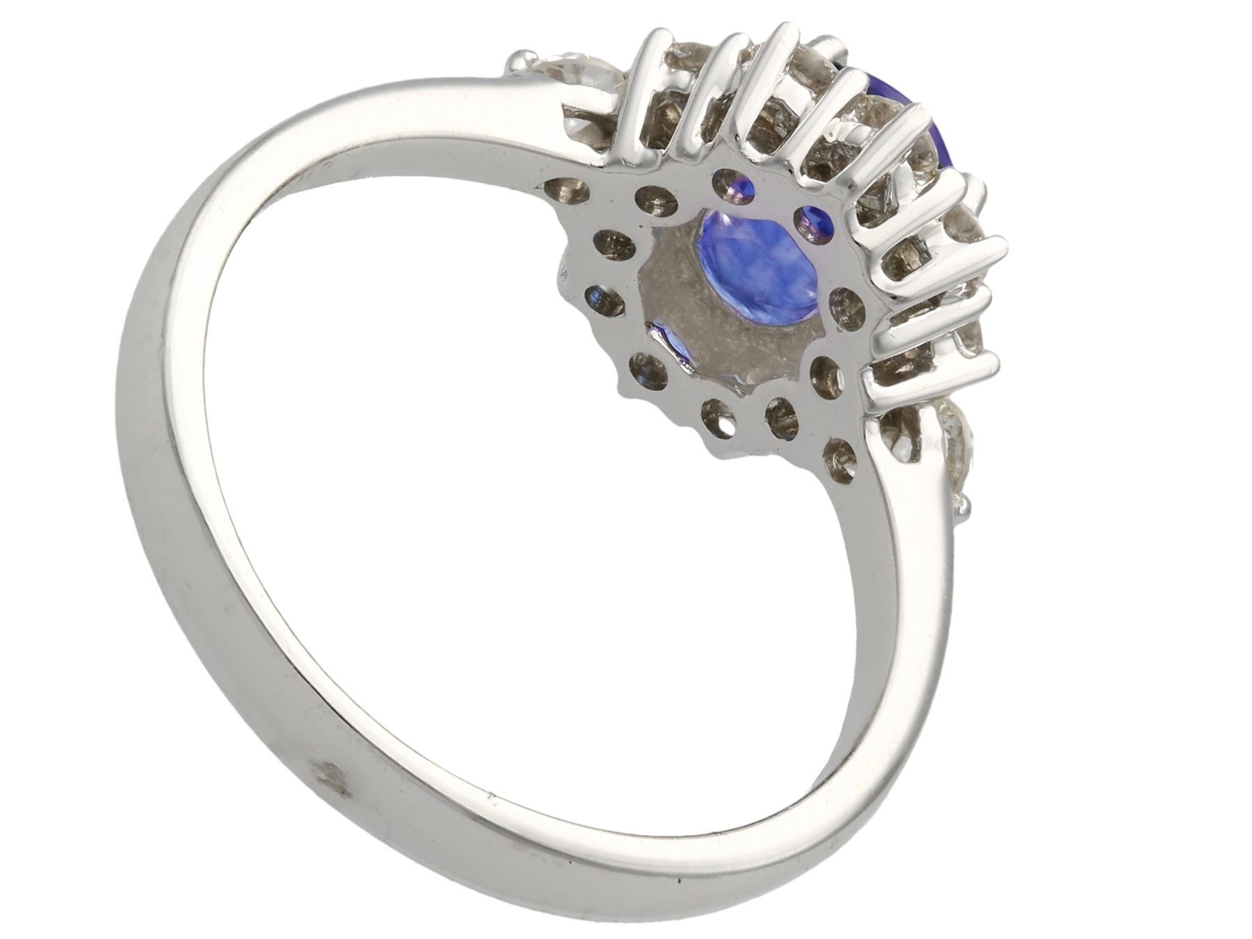 Round Cut 1970s Vintage 1.21 Carat Sapphire and Diamond White Gold Cocktail Ring