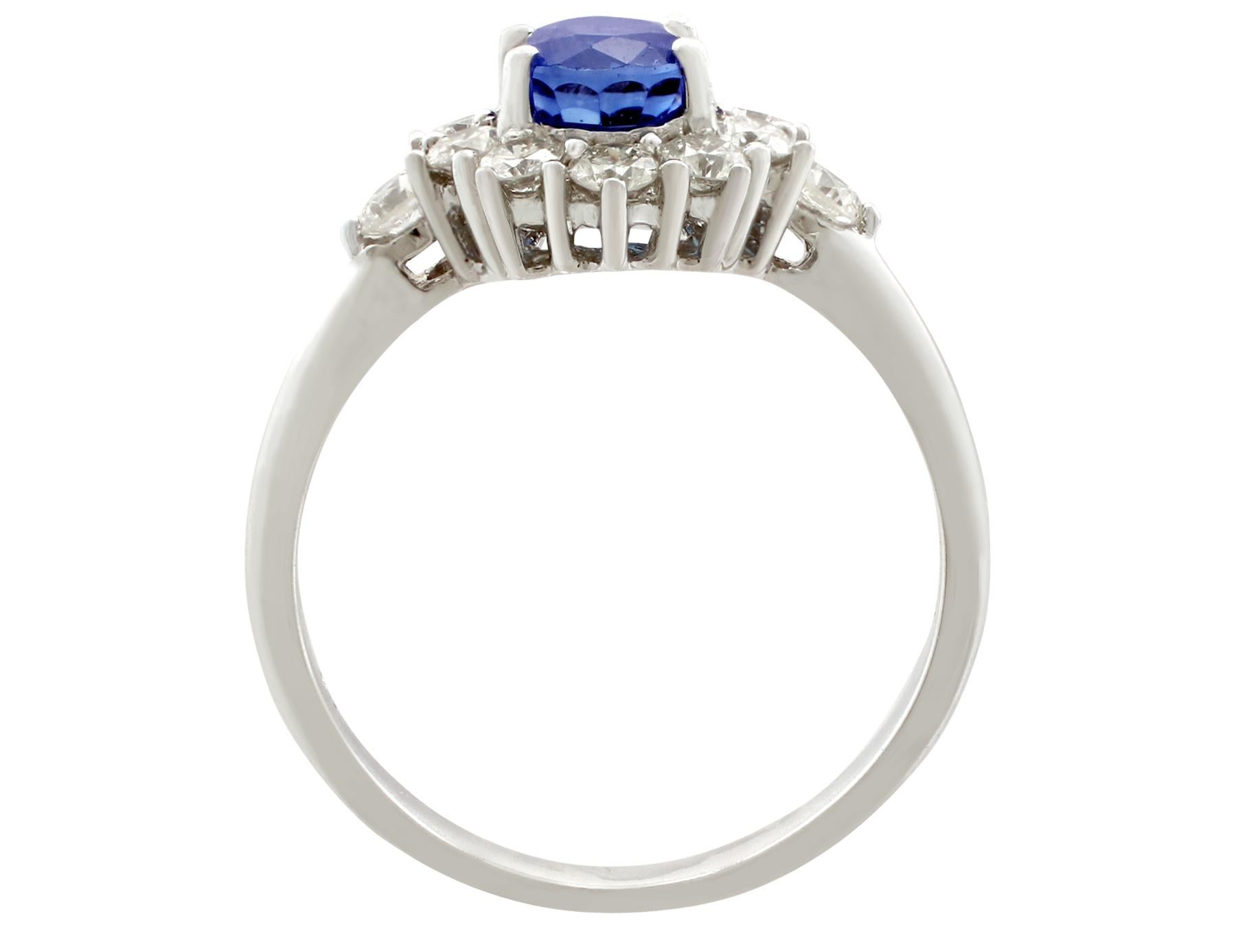 1970s Vintage 1.21 Carat Sapphire and Diamond White Gold Cocktail Ring In Excellent Condition In Jesmond, Newcastle Upon Tyne