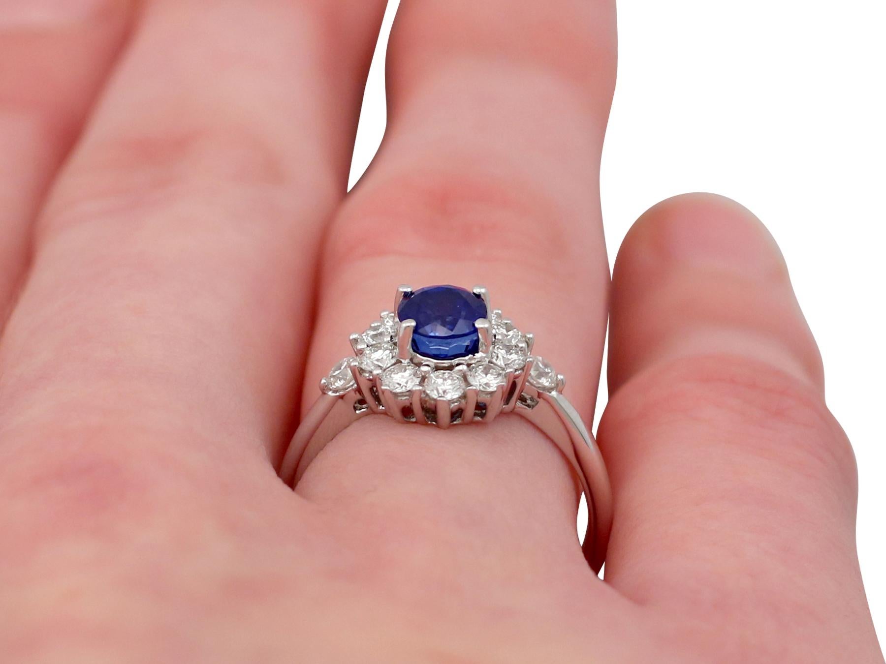 1970s Vintage 1.21 Carat Sapphire and Diamond White Gold Cocktail Ring 2