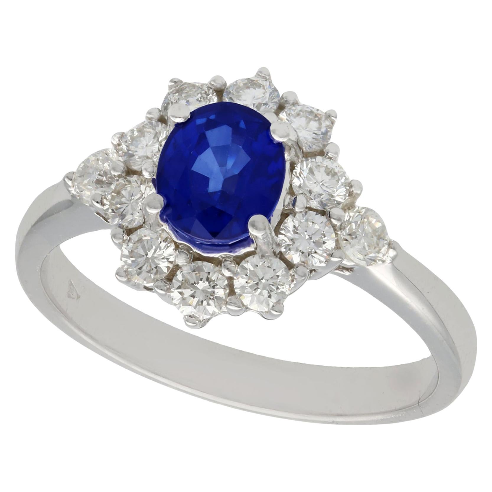 1970s Vintage 1.21 Carat Sapphire and Diamond White Gold Cocktail Ring