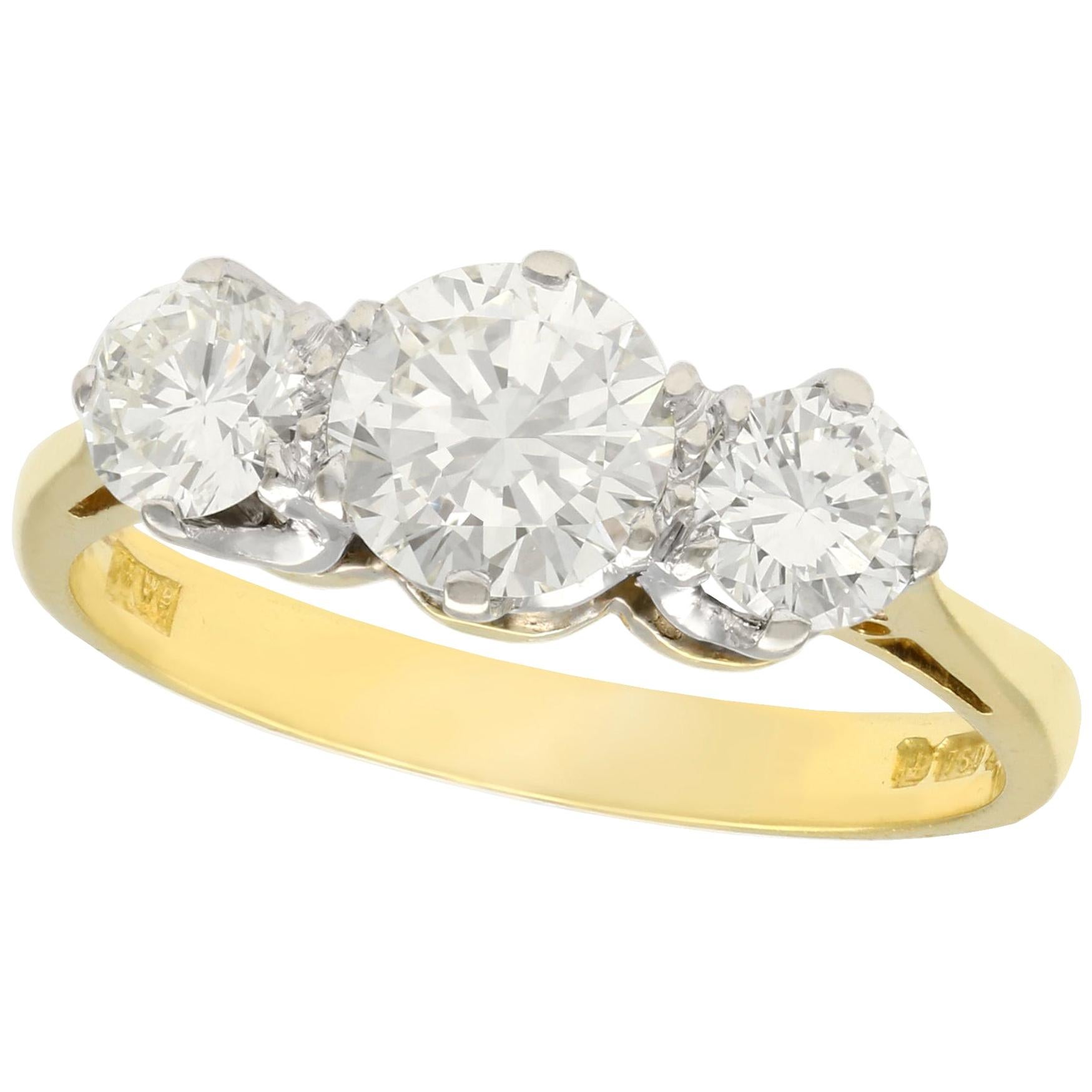 1.45 Carat Diamond and Yellow Gold Trilogy Ring