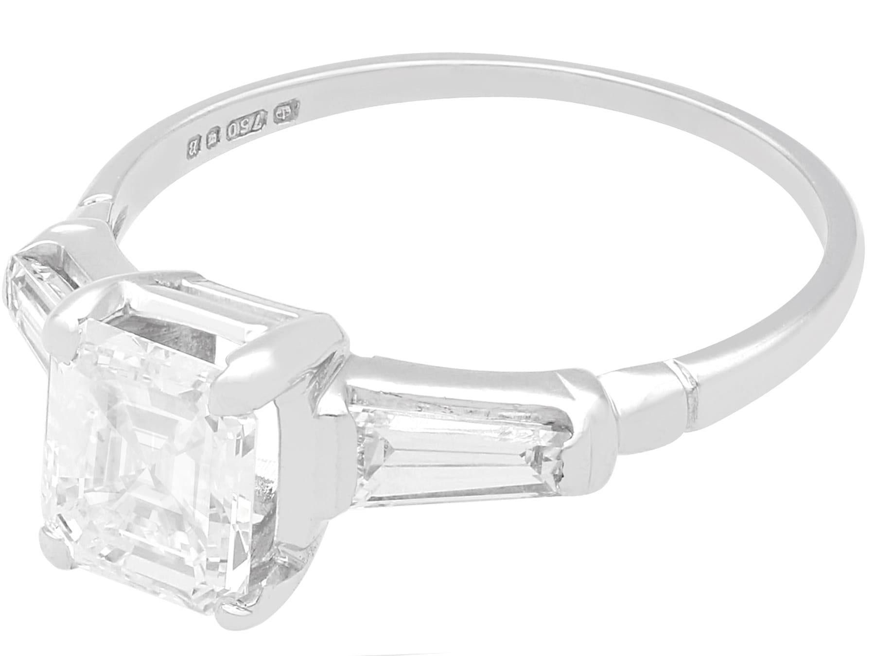 Asscher Cut Vintage 1.75 Carat Asscher cut Diamond Solitaire Ring in White Gold  For Sale
