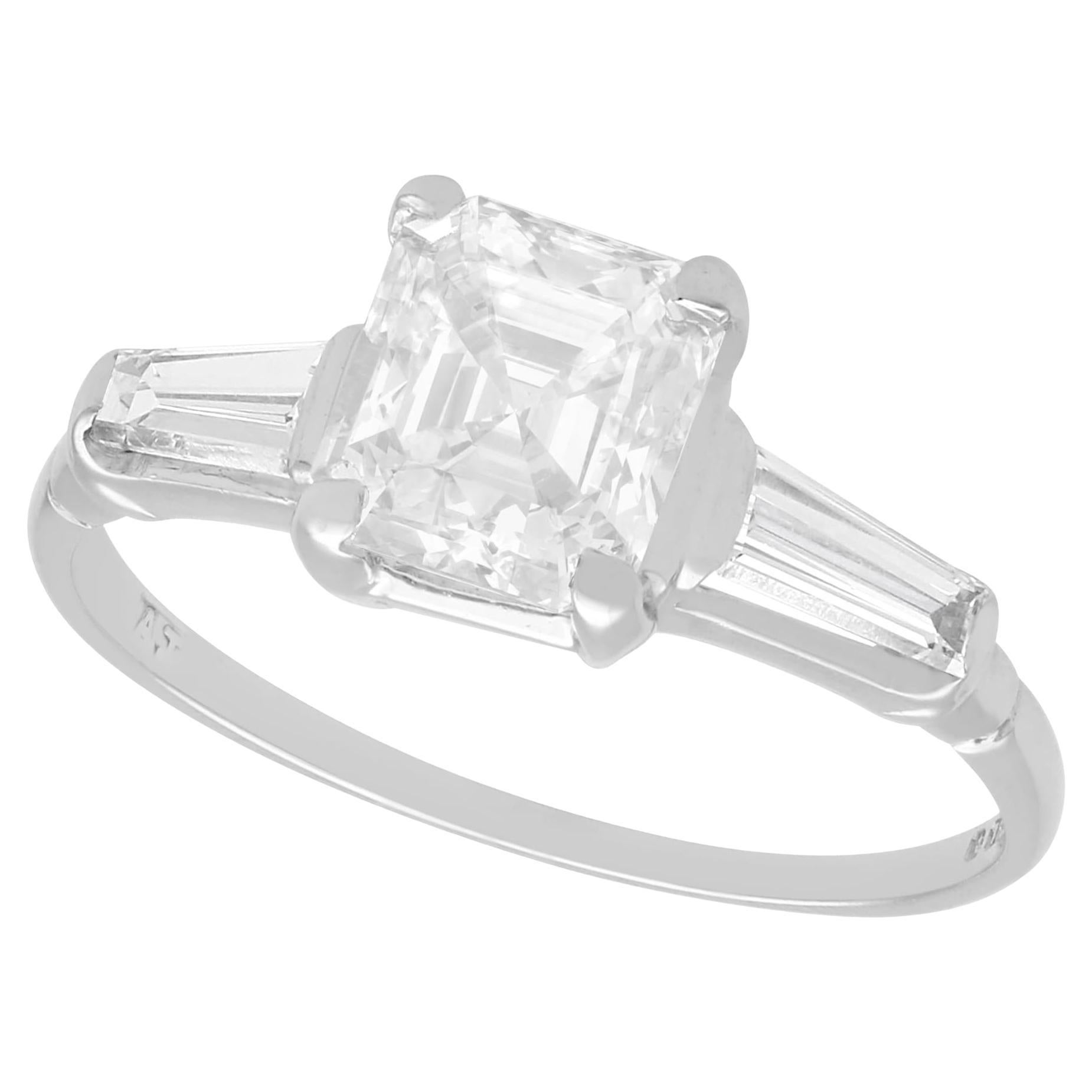 Vintage 1.75 Carat Asscher cut Diamond Solitaire Ring in White Gold  For Sale