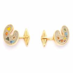 1970 Vintage 18ct Gold Cufflinks with Hardstone Micromosaic - Signed L. Faraoni