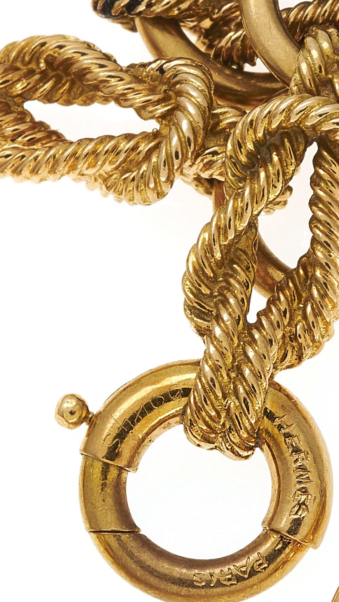Hermès 1970s vintage yellow gold rope knot link bracelet  1
