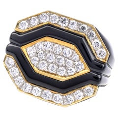 1970s Vintage 2.52cts Diamond Onyx 18K Gold Statement Ring