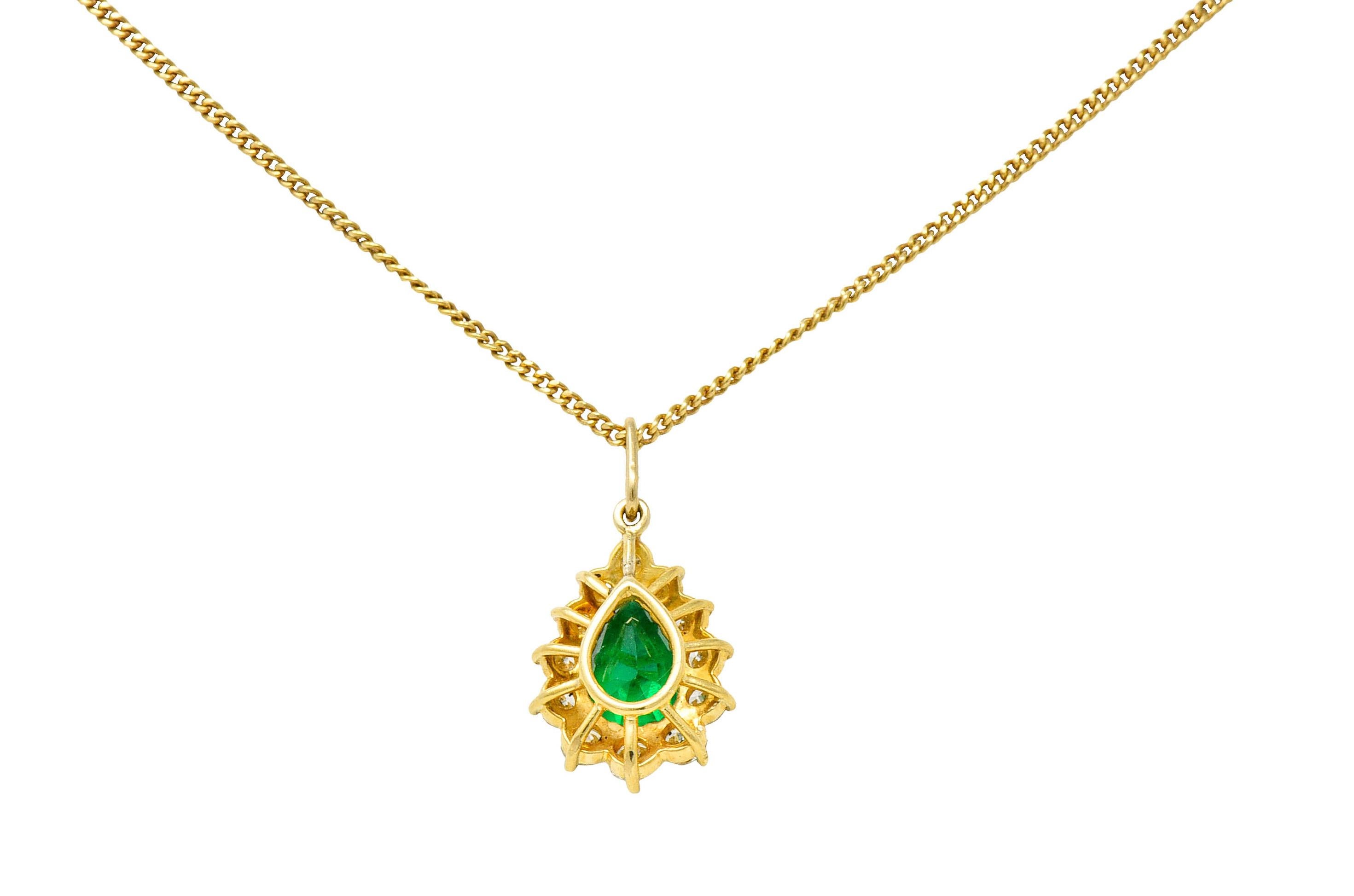 Pear Cut 1970's Vintage 3.25 Carats Emerald Diamond 18 Karat Gold Pear Pendant Necklace